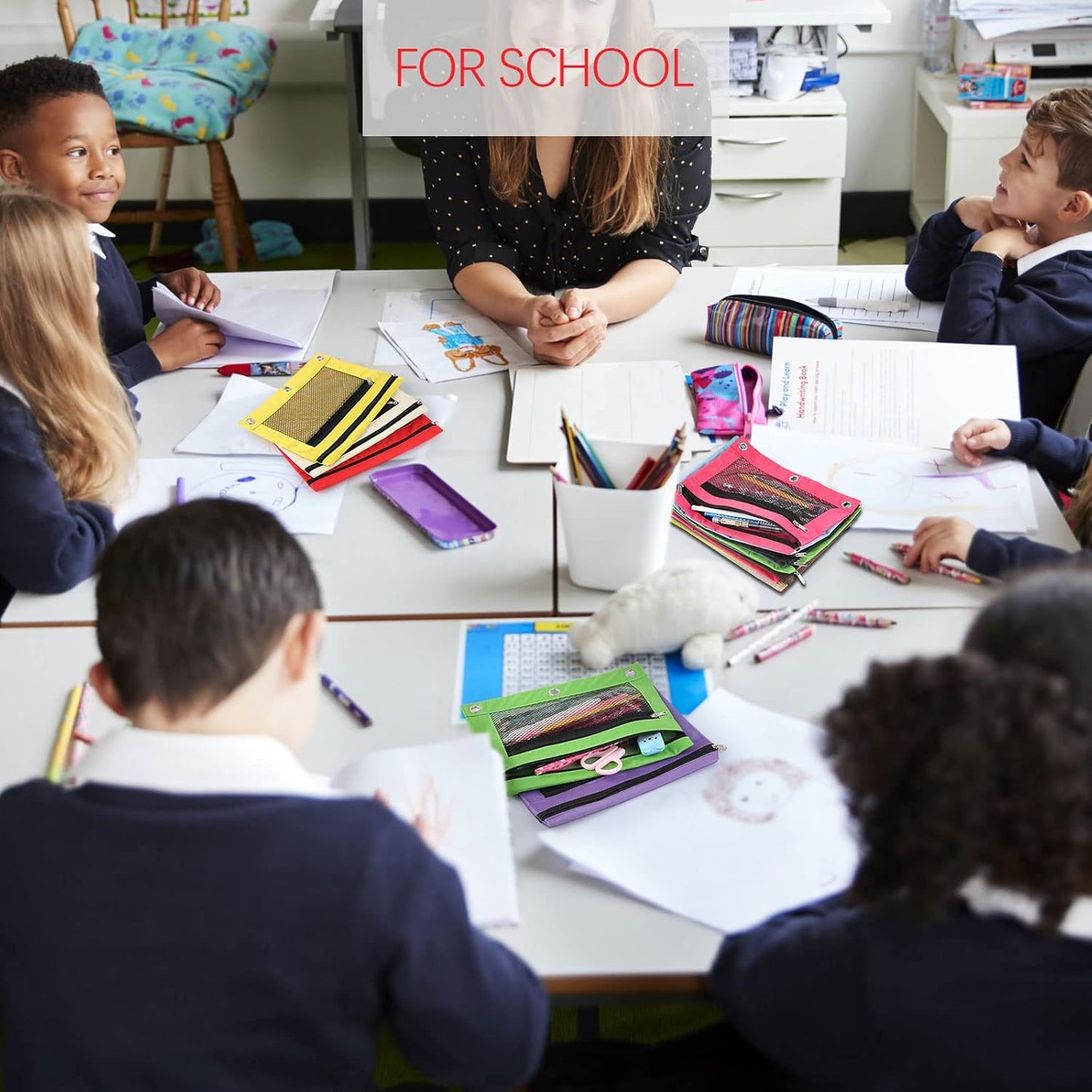 60 Pack Pencil Pouch 3 Ring Zipper Pencil Pouches Case Binder Cosmetic Bag 420d PVC Clear Film Pencil Case Kawaii Office Supplies Double Zip Zipper Pouch (Multi Color)