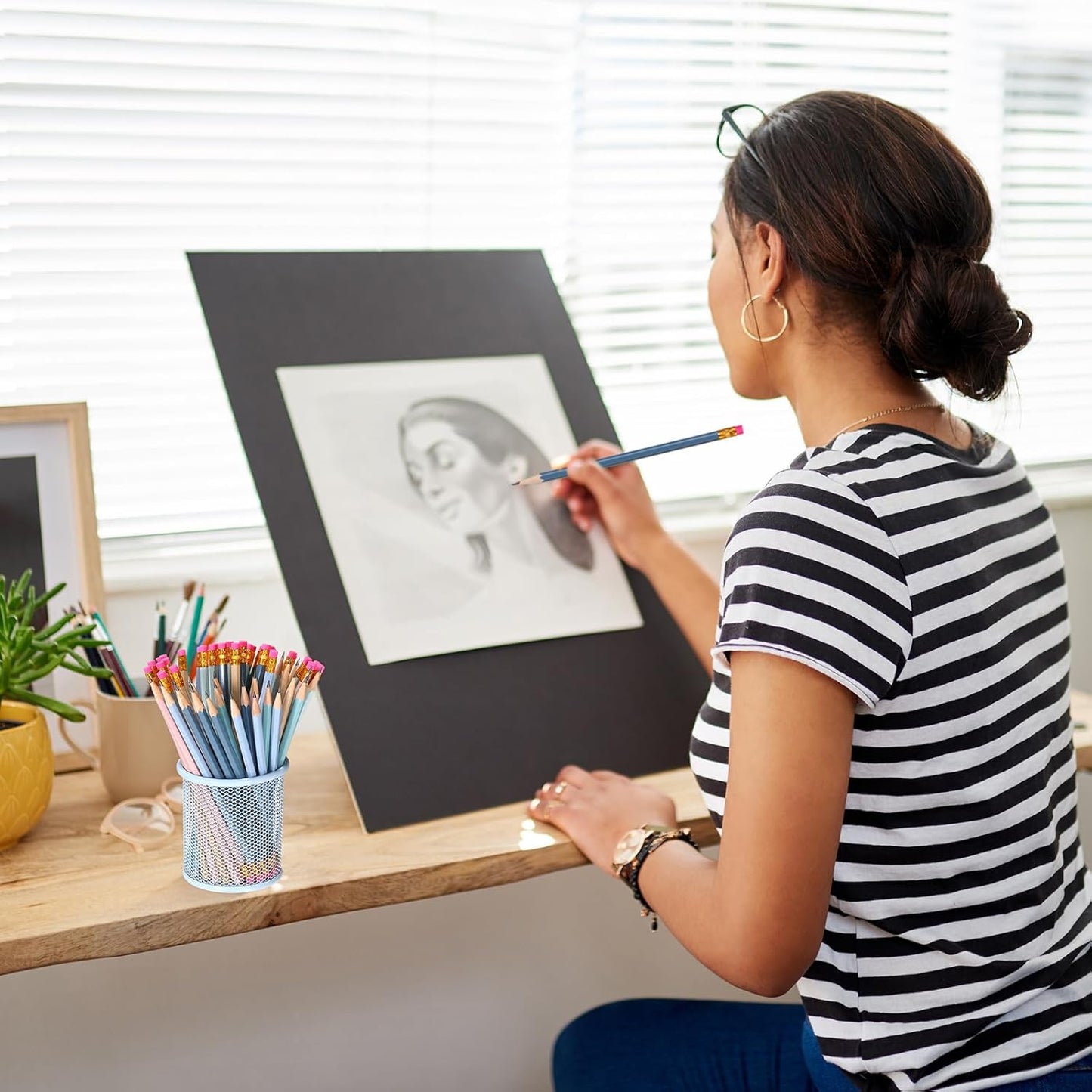 TecUnite 60 Pcs HB Pencils #2 Unsharpened Wood Cased Pencils with Eraser Hexagonal Pencil Cute Graphite No 2 Pen for Adults Gifts Exam School Office Sketching Learning(Morandi Colors, Gold)