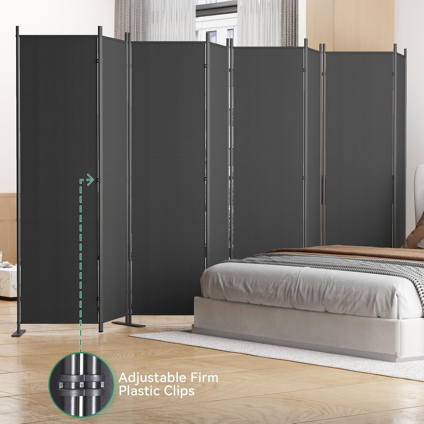 Helios&Hestia 8-Panel 6 ft Tall Indoor Folding Room Divider, Portable Privacy Screen, Freestanding Partition Separator, Temporary Wall Separation for Bedroom, Office, 160" W X 71" H, Dark Grey