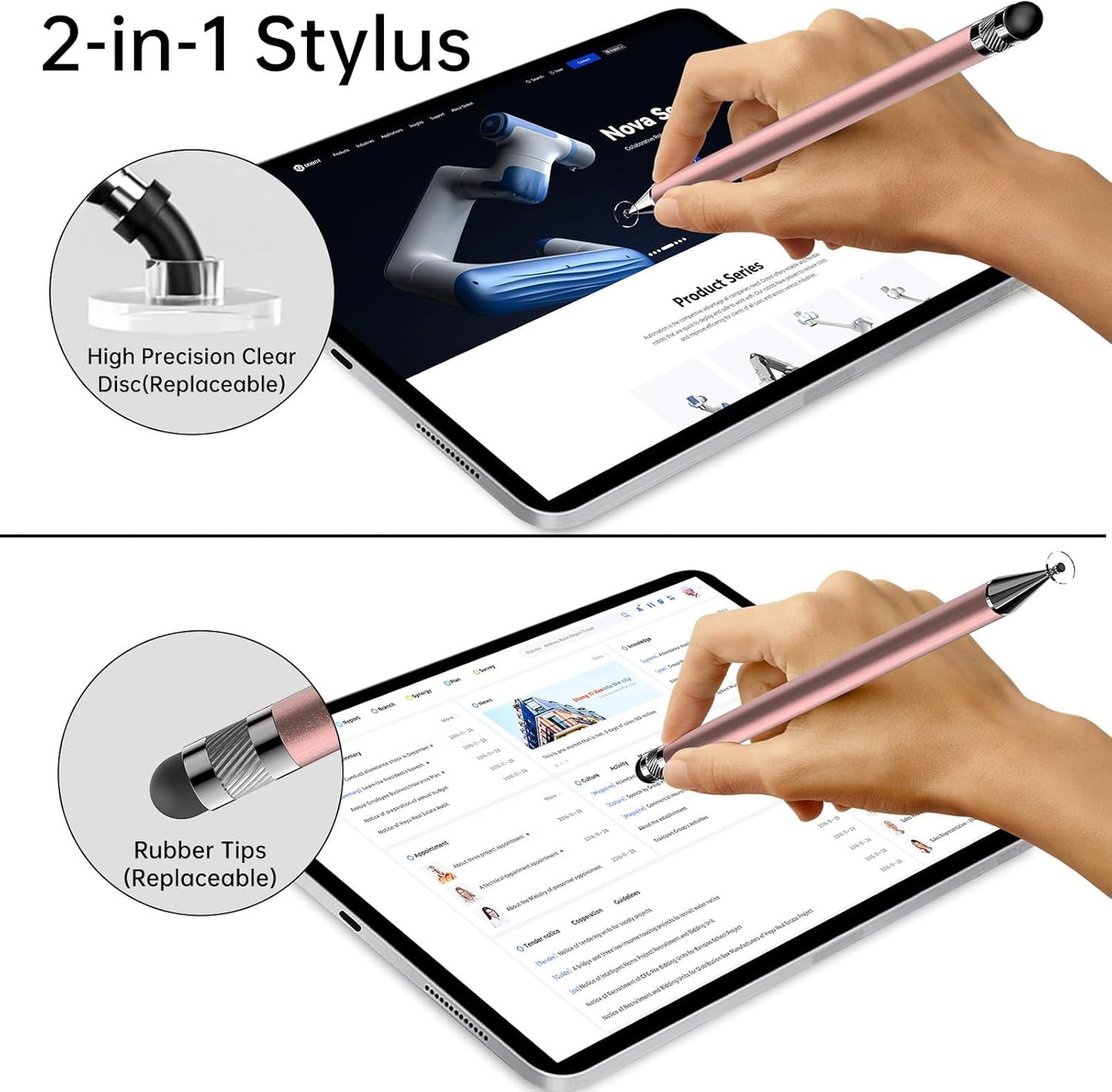 Bopomofo Stylus (5 Pcs), 2-in-1 Stylus Pen for Touchscreen, High Precision and Sensitivity, Suitable for iPhone/ipad/Android Tablets, Compatible with Touch Screens,Rose Gold