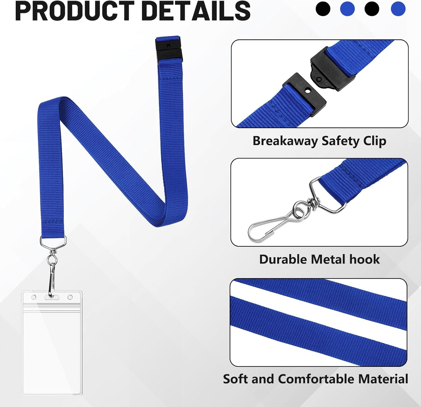 24-Pack Blue Breakaway Lanyards with Waterproof Badge Holders, Metal Hook, Polyester Neck Straps for ID Cards, Events, Office, and Schools