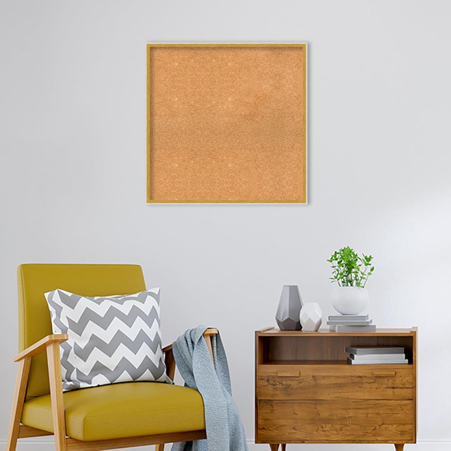 Amanti Art Natural Cork Board for Wall, 27x27 Vision Board with White Frame, Large Corkboard Office Decor for Home Organization, Modern Corkboard Pinboard to Display Items for Home Organization in