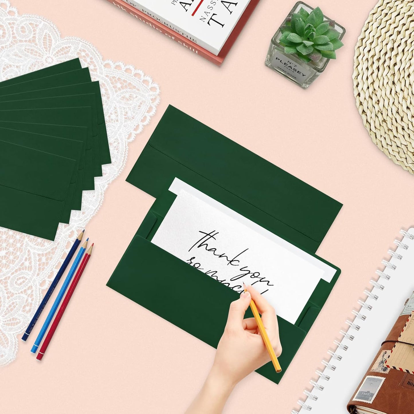 50 Pack #10 Business Envelopes, Dark Green Standard Envelopes Self Seal, Letter Size Mailing Envelopes for Checks Letters Invoices Statements Christmas Birthday Graduation Wedding, 4 1/8 x 9 1/2 Inch
