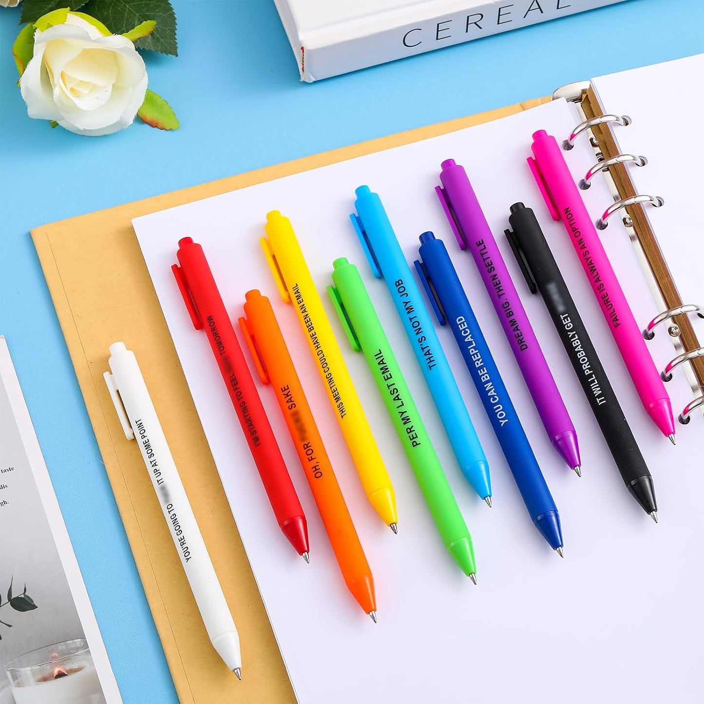 Epakh 50 Pcs Funny Pens Inspirational School Pens Bulk Positive Motivational Quotes on Ballpoint, Black Ink Pen for Adults Back to Schools Gift from Teacher(Motivational,Bright Colors)