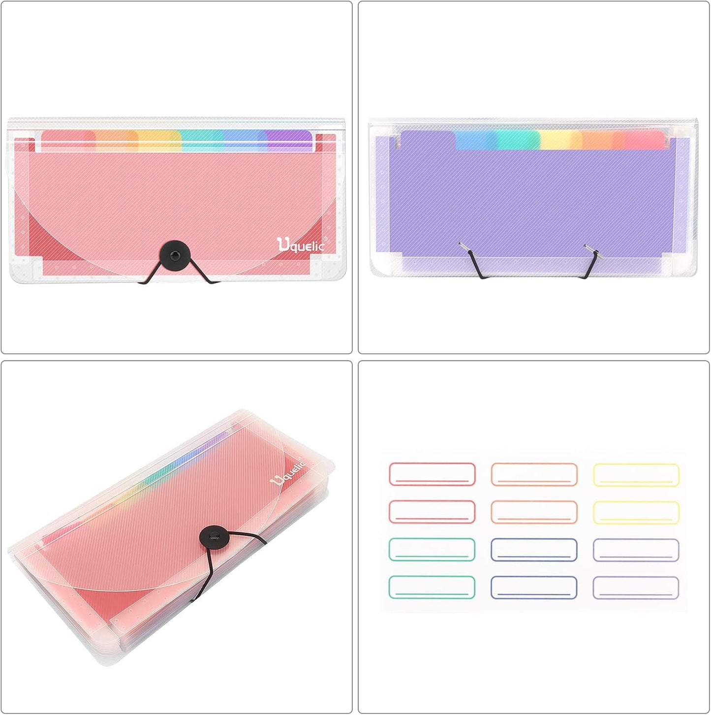 Uquelic Stand Receipt Organizer Folder - 13 Pockets Expanding Accordion Coupon Organizer, Envelope Organizer, Rainbow Large Capacity Sticker Organizer, Small Envelope Organizer with Label, 10 x 5 inch