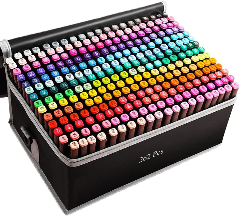 Alcohol Markers Set - 262 Colors, Dual Tip Permanent Sketch Markers with Organizing Case for Kids & Adults