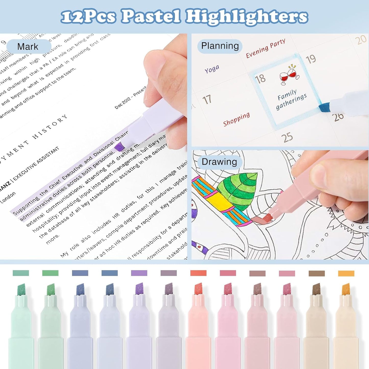 MoKo 60Pcs Aesthetic School Supplies with Cute Pencil Case, 12 Pastel Highlighters, 5 Black Ink Gel Pens, 6 Mechanical Pencil Set 0.5 & 0.7 mm for Students Stationary College Essentials, Blue