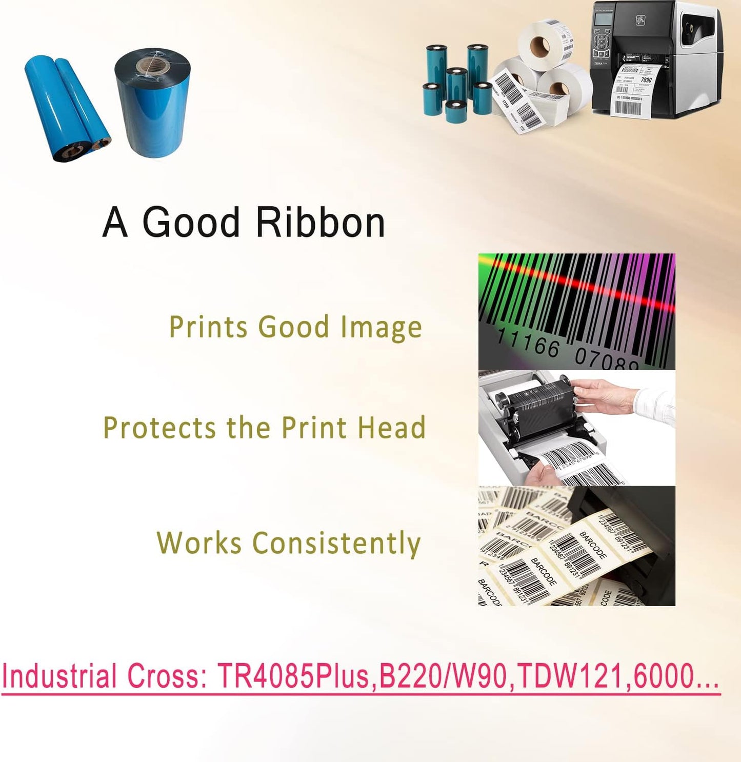 8 Rolls 4.33'' x 1476' Premium Resin Enhanced Wax Ribbon, 110mm x 450m Black Thermal Transfer Ribbon, Barcode Thermal Label Printer Ribbon, CSO-Ink Outside, 1'' Core for Zebra, TSC, GoDex, Citizen