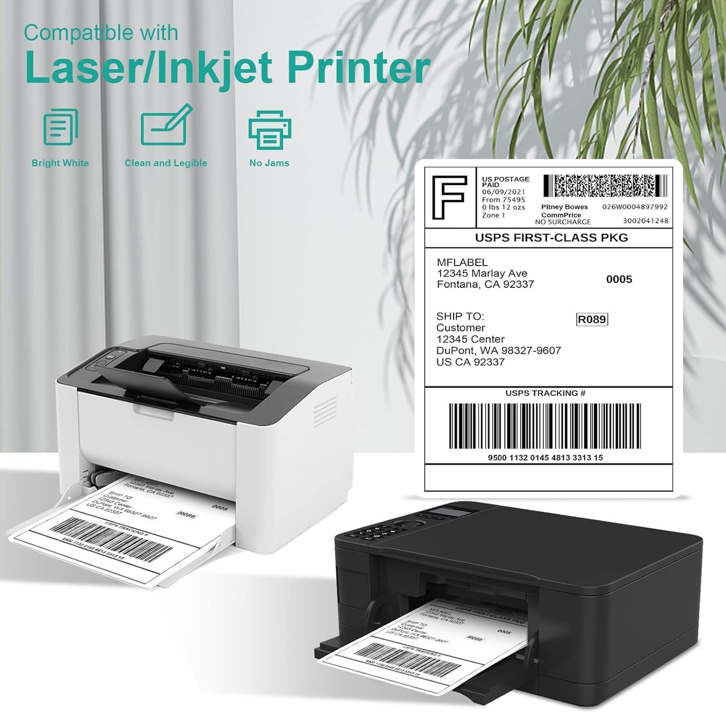 MFLABEL Full Sheet Matte White Labels - 8.5 x 11 Inch for Laser & Inkjet Printers (200 Sheets / 6000 Labels) - Includes Address & Fragile Stickers, Smudge-Proof & Quick Peel