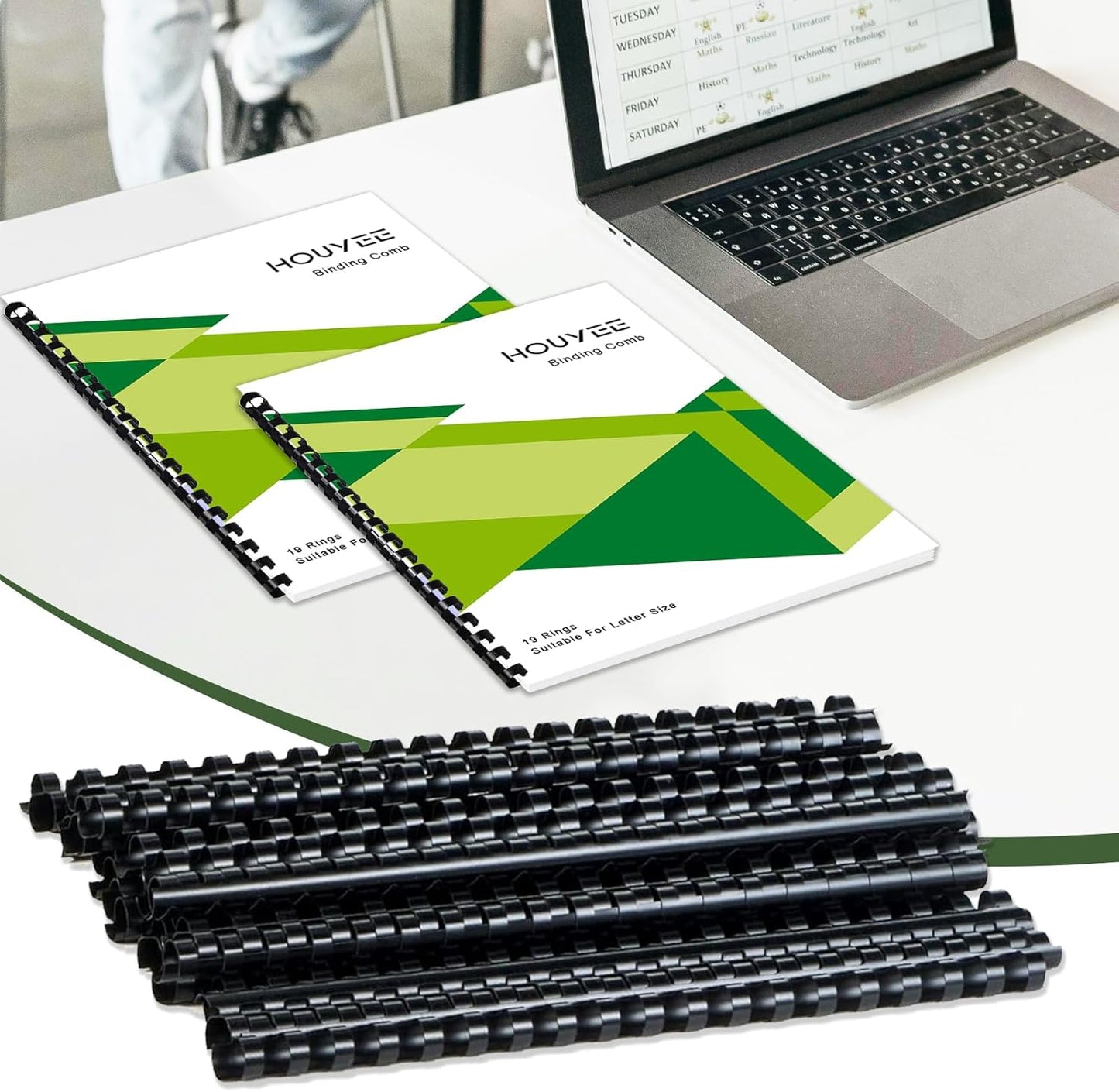 HOUYEE 3/8 Inch Plastic Binding Comb 19 Ring, 60 Sheet Capacity, Letter Size Black Comb Binding Spines (50 Pack)