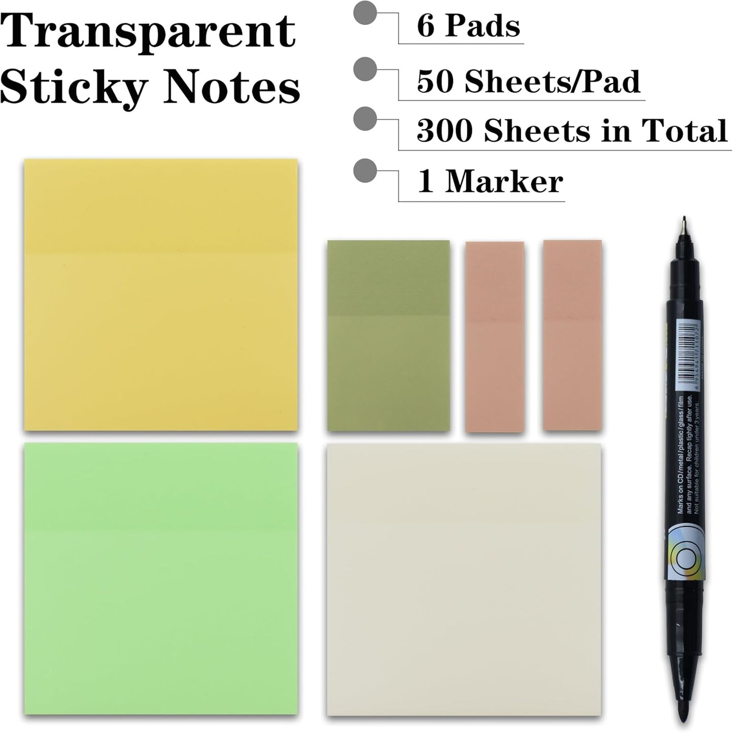 Transparent Sticky Notes, 3"x3" Clear Sticky Notes, Waterproof Translucent Sticky Note Pads for Books Annotation, Clear Post it Notes for Bible Journaling Study, School Office Supplies
