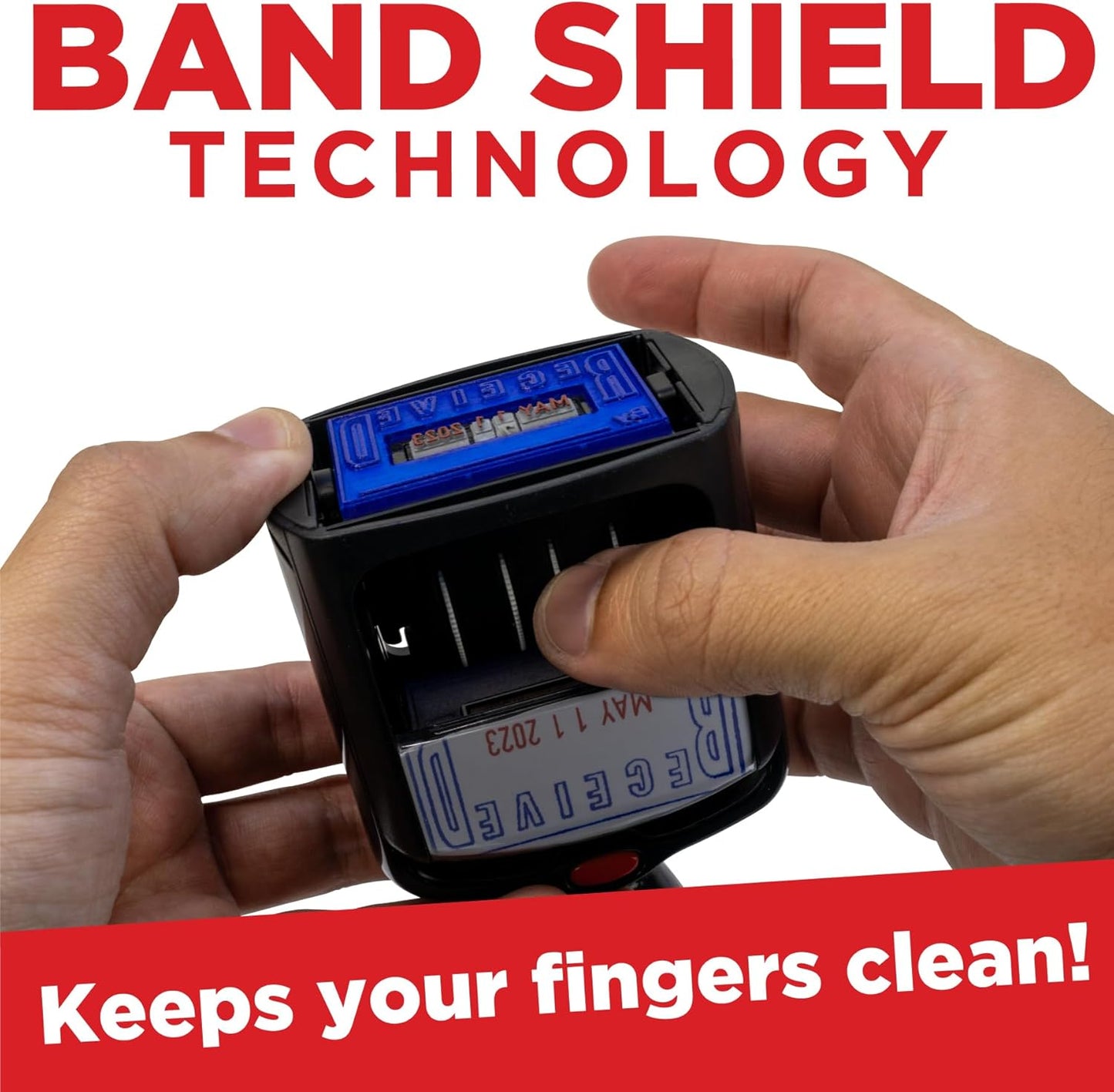 Self-Inking Rubber Date Office Stamp with Scanned Phrase - Blue Ink - 12-Year Band