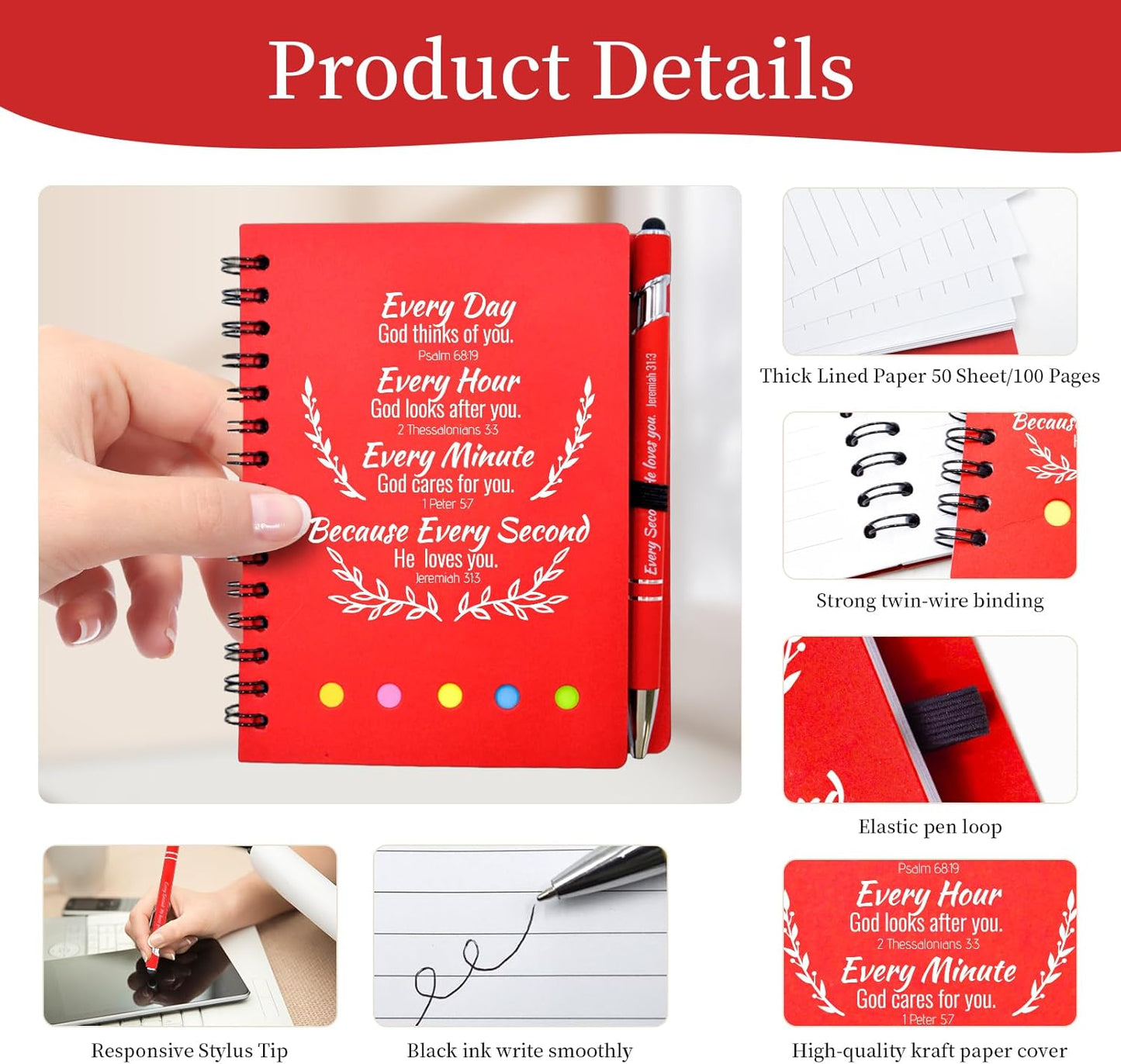 400 Pcs Bulk Fathers Day Christian Gifts Prayer Journal for Woman - 200 Set Religious Notepad with Christian Pen - Bible Notebook - Church Gifts for Inspirational, Bible Study, Devotions ( Red )