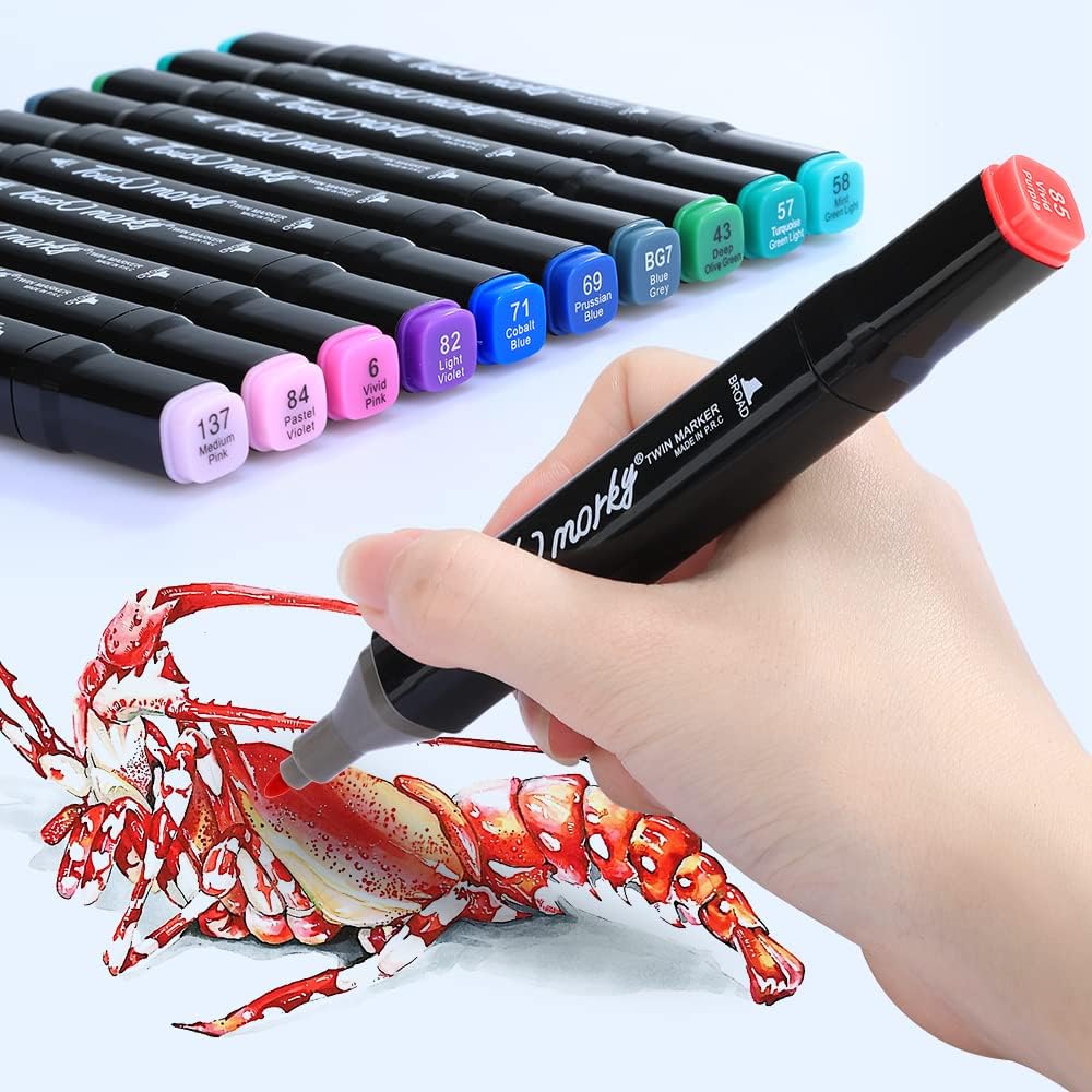 80 Colors Alcohol Markers Pens,Markers Drawing,Markers Set for Kids,Adults Coloring Book, Multicolor,Wide Chisel and Thin Head Double-Head Design Equipped with,Black Suitcase