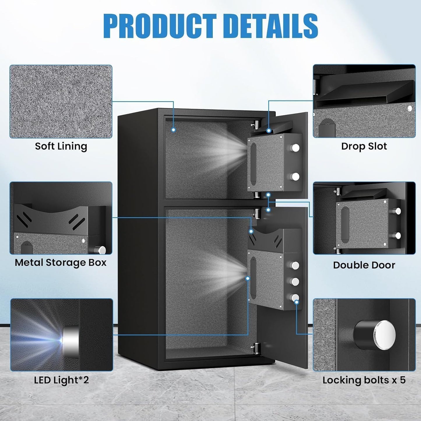 6.0 Cuft Extra Large Home Safe Box Fireproof Waterproof, Fingerprint Safe, Home Security Safes Box with Adjustable Shelf & Deposit Slot, Money Safes with Backlit Keypad & Dual Alarm for Home Office