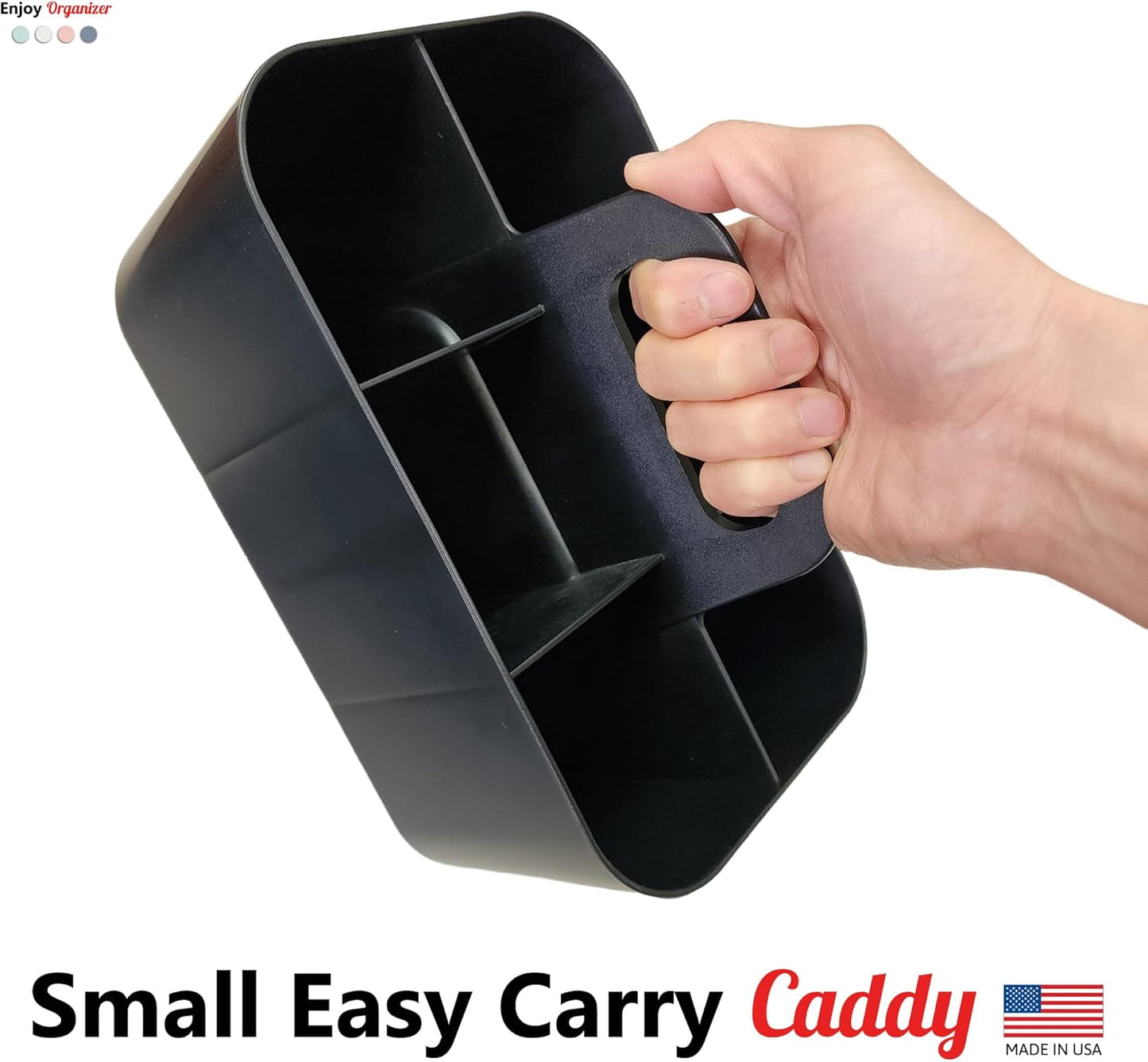 2 Pack Small 6 Compartment Multiuse Caddy Organizer with Handle Art Craft Supplies, Office, Desk, Stationery Pen Holder Stackable- Made In USA (Black)