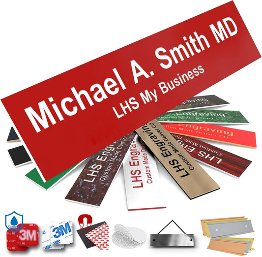 Engraved Door Signs for Office Personalized Red Plastic Door Plaque White Letters - Made in USA 2x8 B7