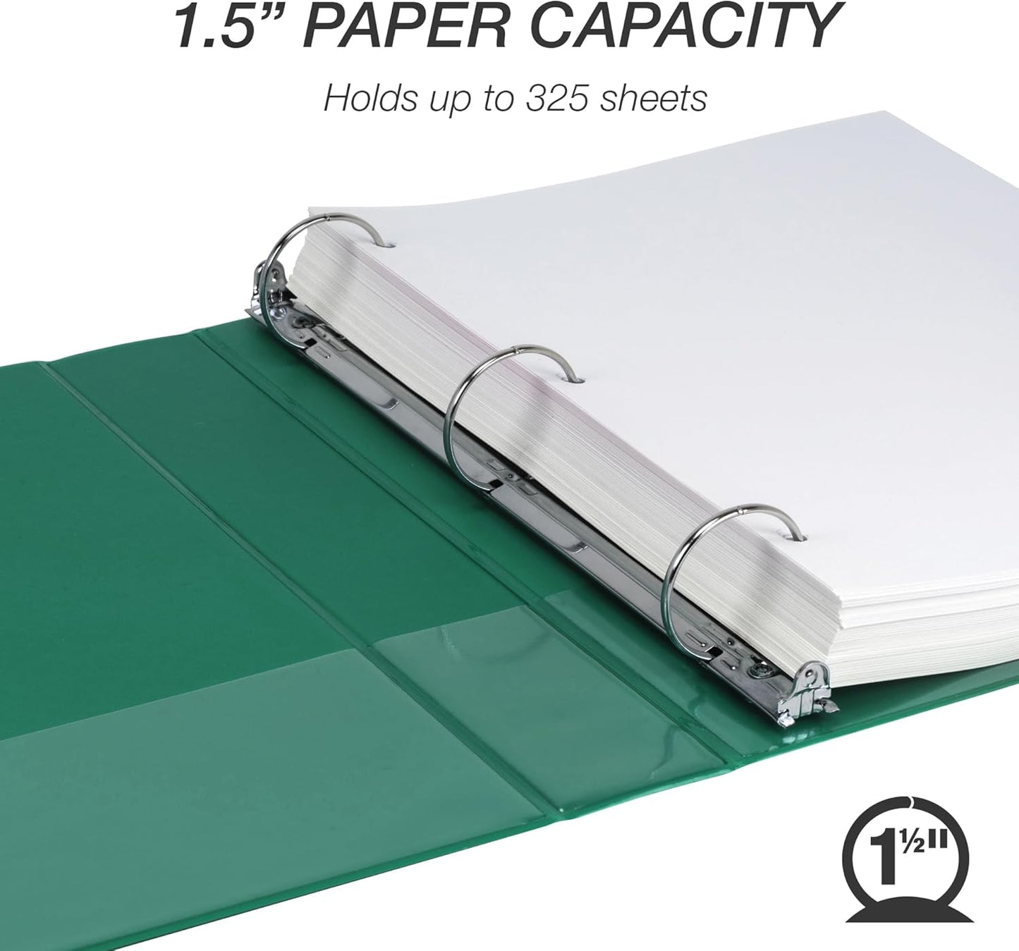 Samsill 1.5 Inch 3 Ring Binder, Made in USA, Economy Round Ring, Clear View Cover, 325 Sheet Capacity - for School, Home, Office - Forsest Green