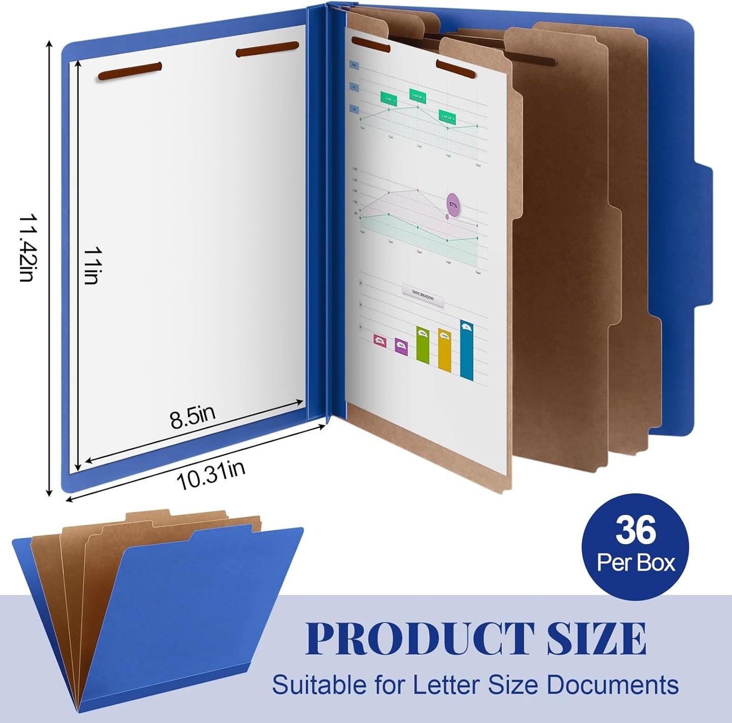 36 Pcs Classification Folders Letter Size, 3 Divider Pressboard File Folder with Fasteners, Expanding File Organizer Bulk for Teachers, Clergy, Office, Church, Christmas Donations (Dark Blue)