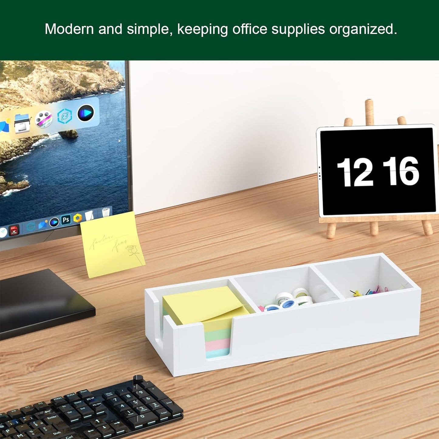 Acrylic Sticky Note Holder, Self-Stick Note Pad Holder W/O Pads - Note Dispenser Memo Pad Holder Desk Organizer for School Office Home (3''x3'' 3IN1 White)