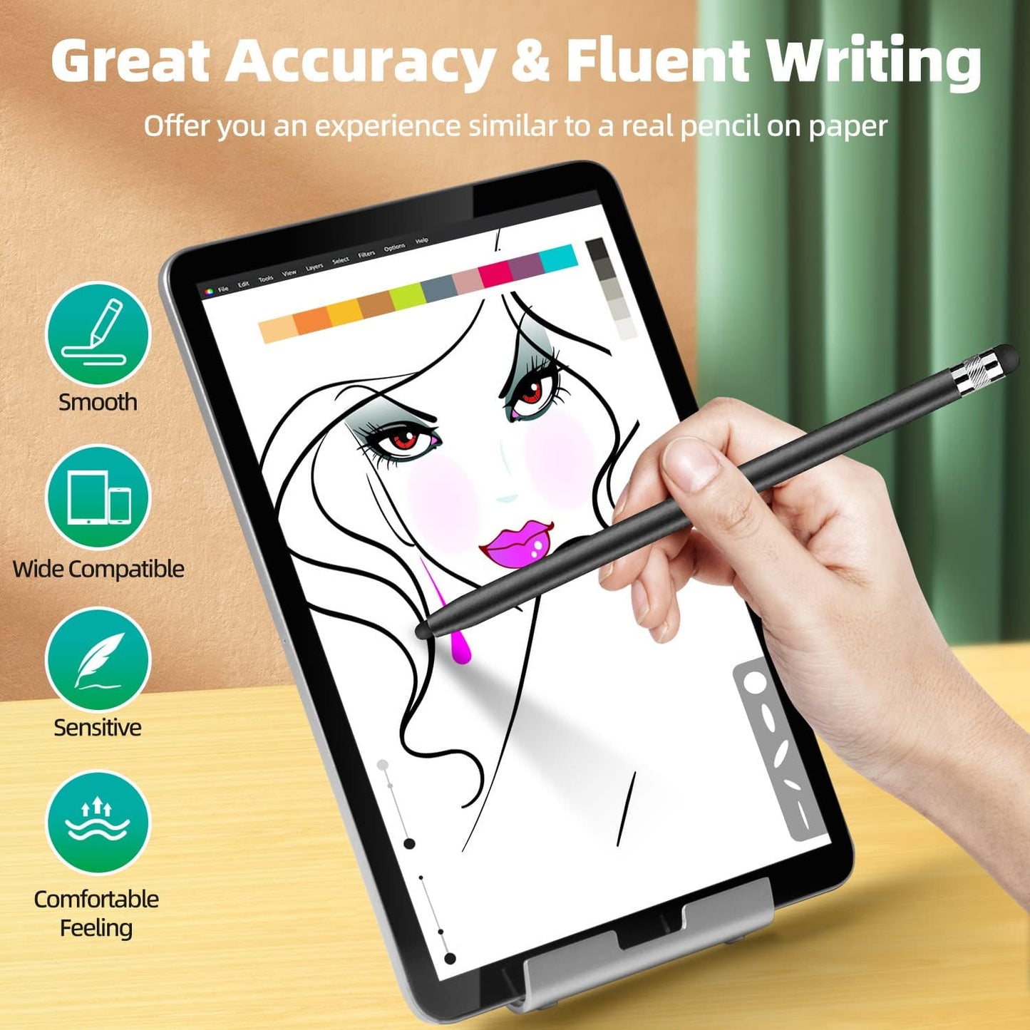 Stylus Pens for Touch Screens, 5 Pack Stylus Pen for iPad iPhone Android Chromebook Tablets and More Capacitive Touchscreen Devices High Sensitivity & Precision No Scratches Rubber Tips Stylist