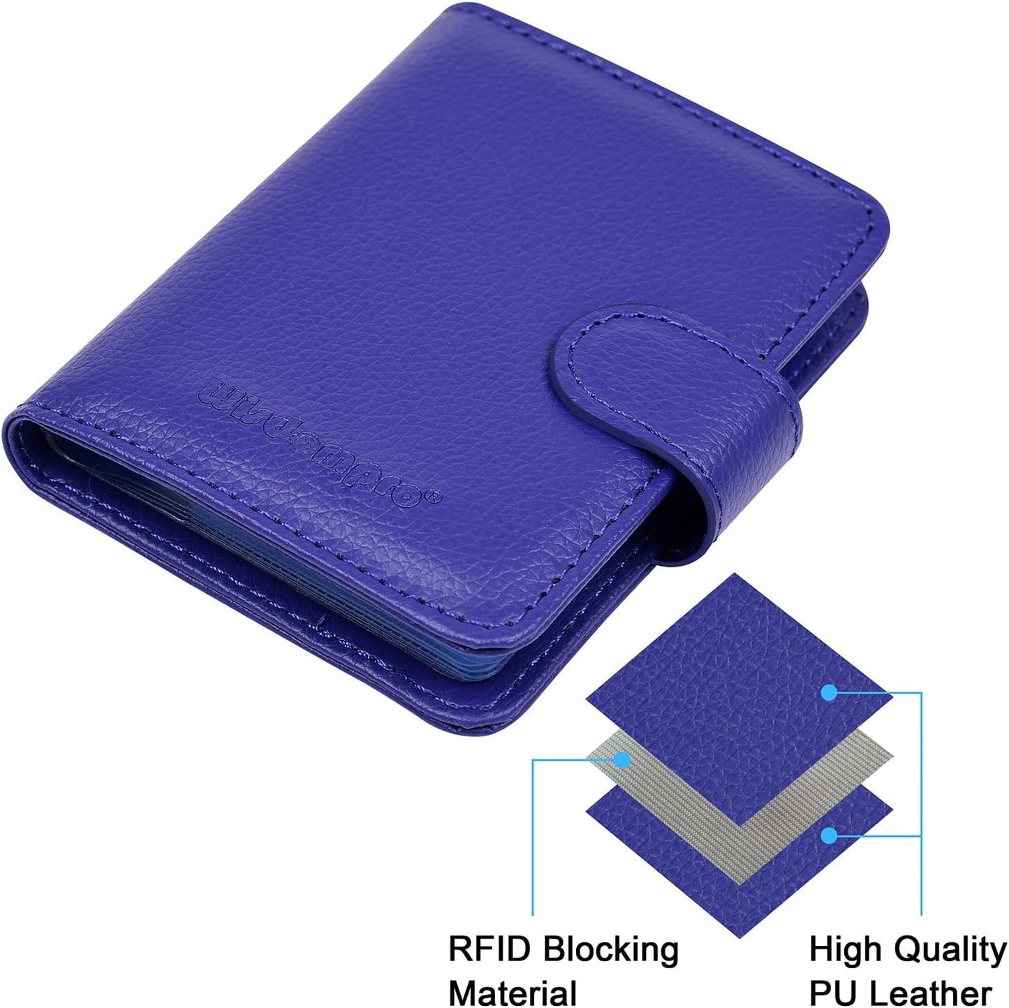 Wisdompro Credit Card Holder, PU Leather Slim RFID Blocking Debit Card Protector Wallet Organizer Case with Magnetic Shut (Build in 20 Card Slot & 7 Small Cells for Memory Cards)-Vertical Blue