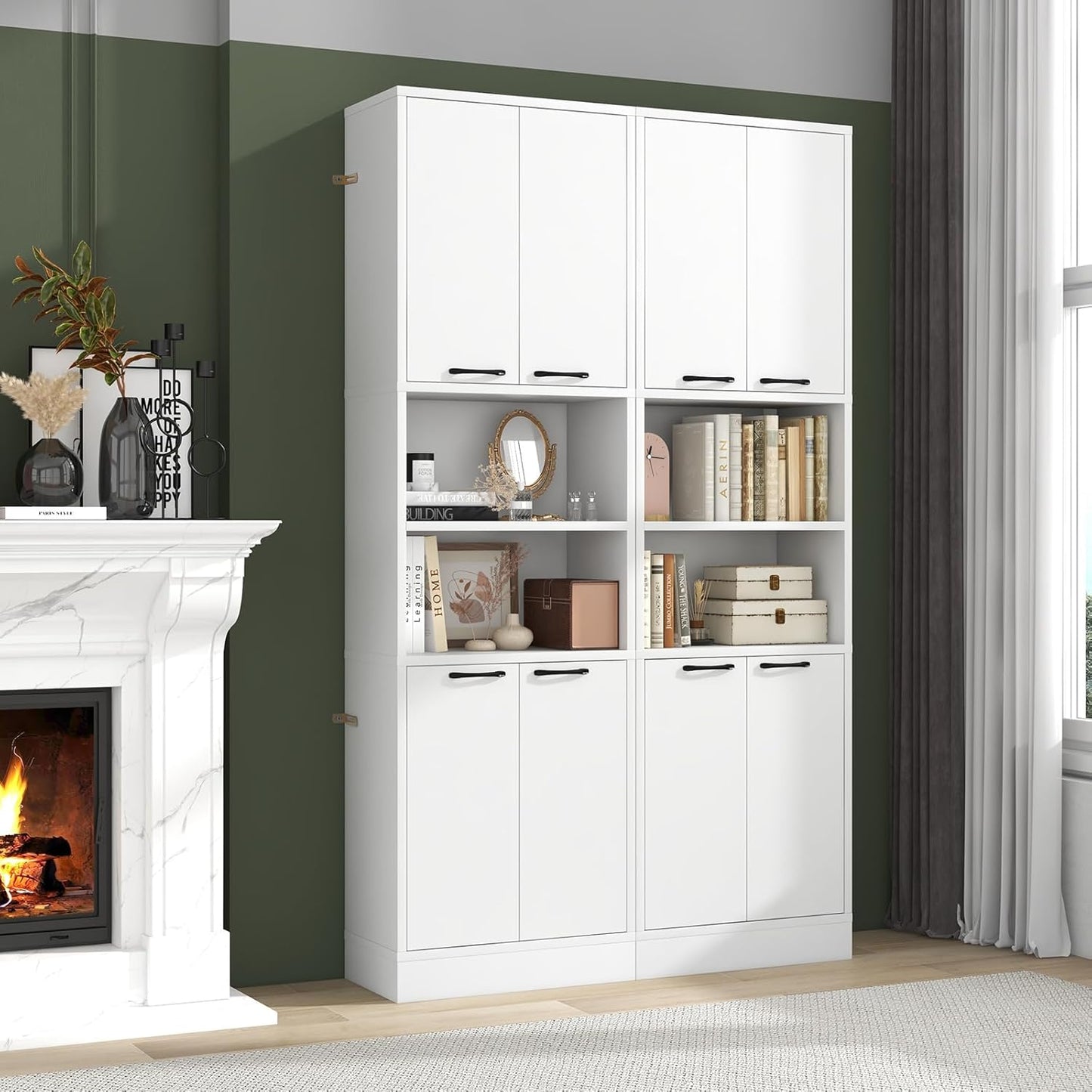 NAFORT Storage Cabinet, 75" Freestanding Tall Cupboard with Shelves, Anti-toppling Devices & Non-Slip Foot Pads, Modern Slim Cabinet for Indoor Space