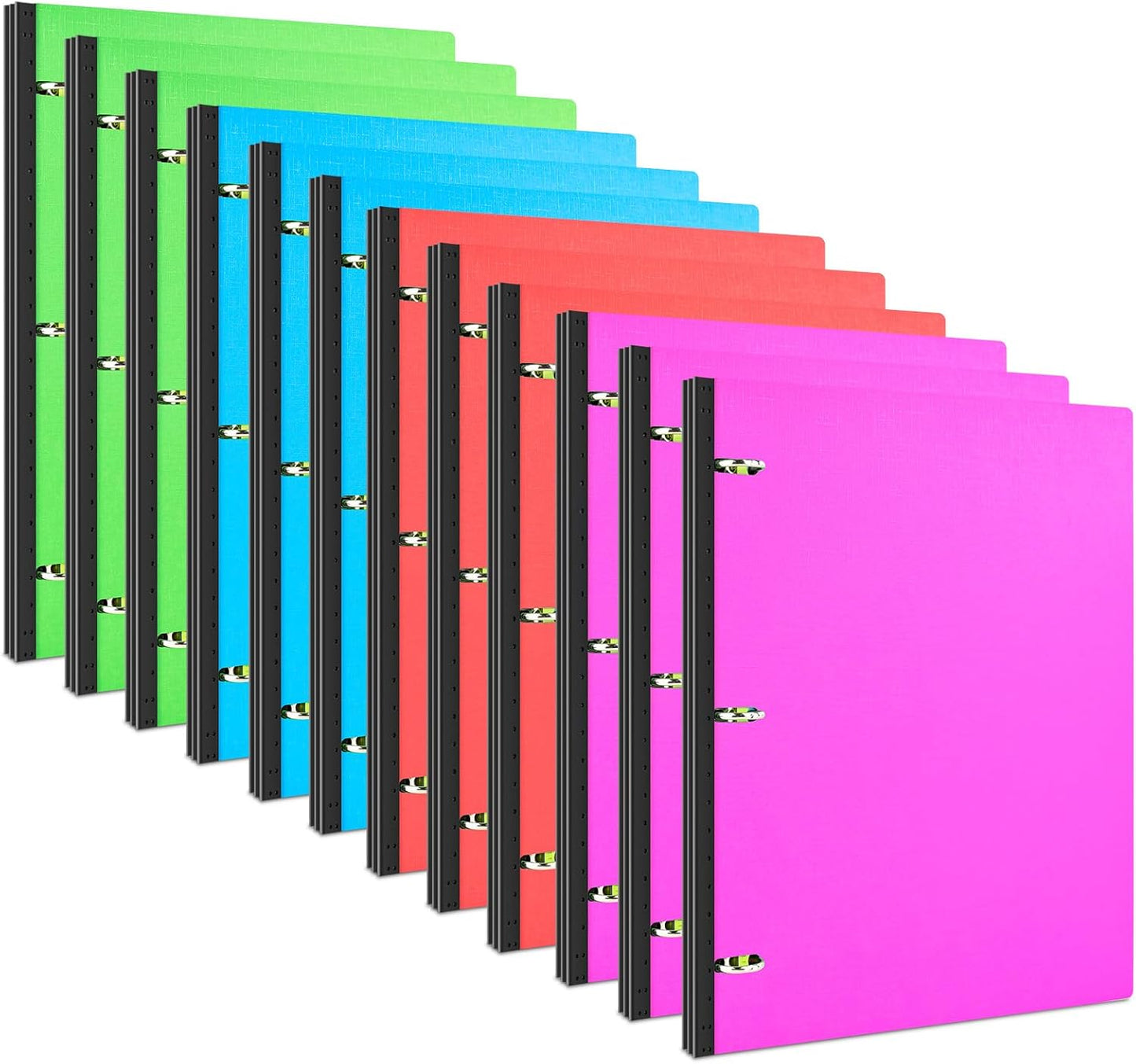 INFUN Telescoping 3 Ring Binder - 12 PCS, Portable 0.75 inch Plastic 3 Ring Binder with Telescoping Spine ，Binders with Foldable Front Cover Holds 8.5" x 11" Paper for School,Office and Homes