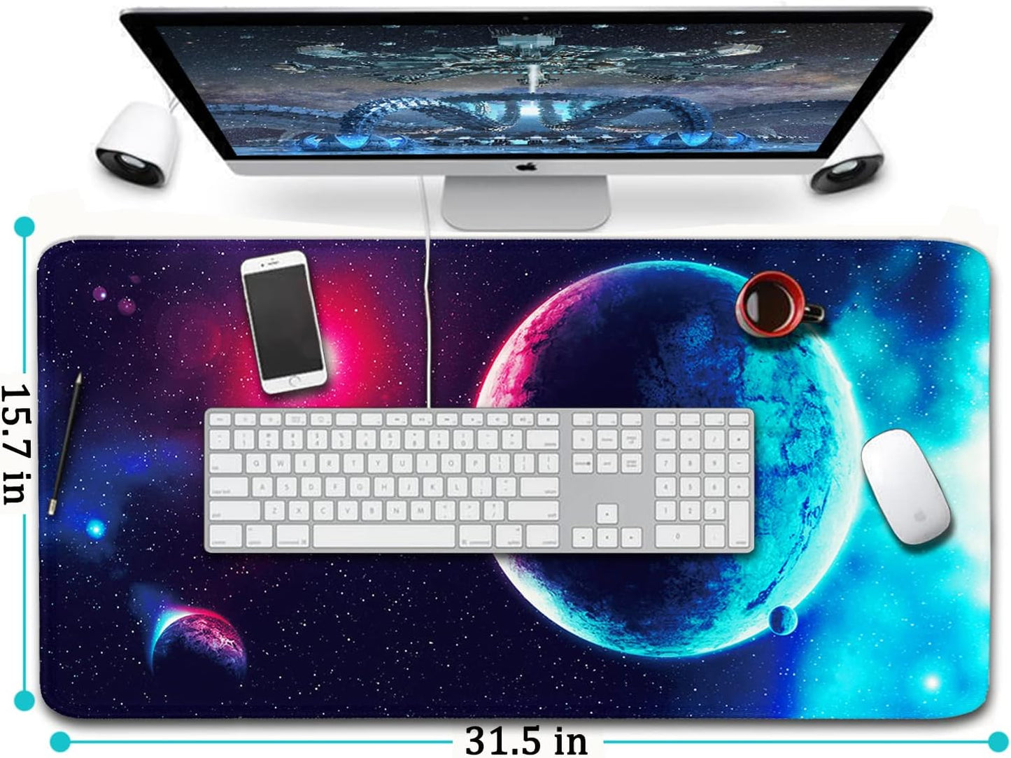 Naukay Gaming Mouse Pad, 31.5x15.7 inch Large Extended Computer Keyboard Mouse Mat, Water Resist Non-Slip Mousepad Rubber Base Long XXL Gaming Mousepad for Work, Office & Home, Space