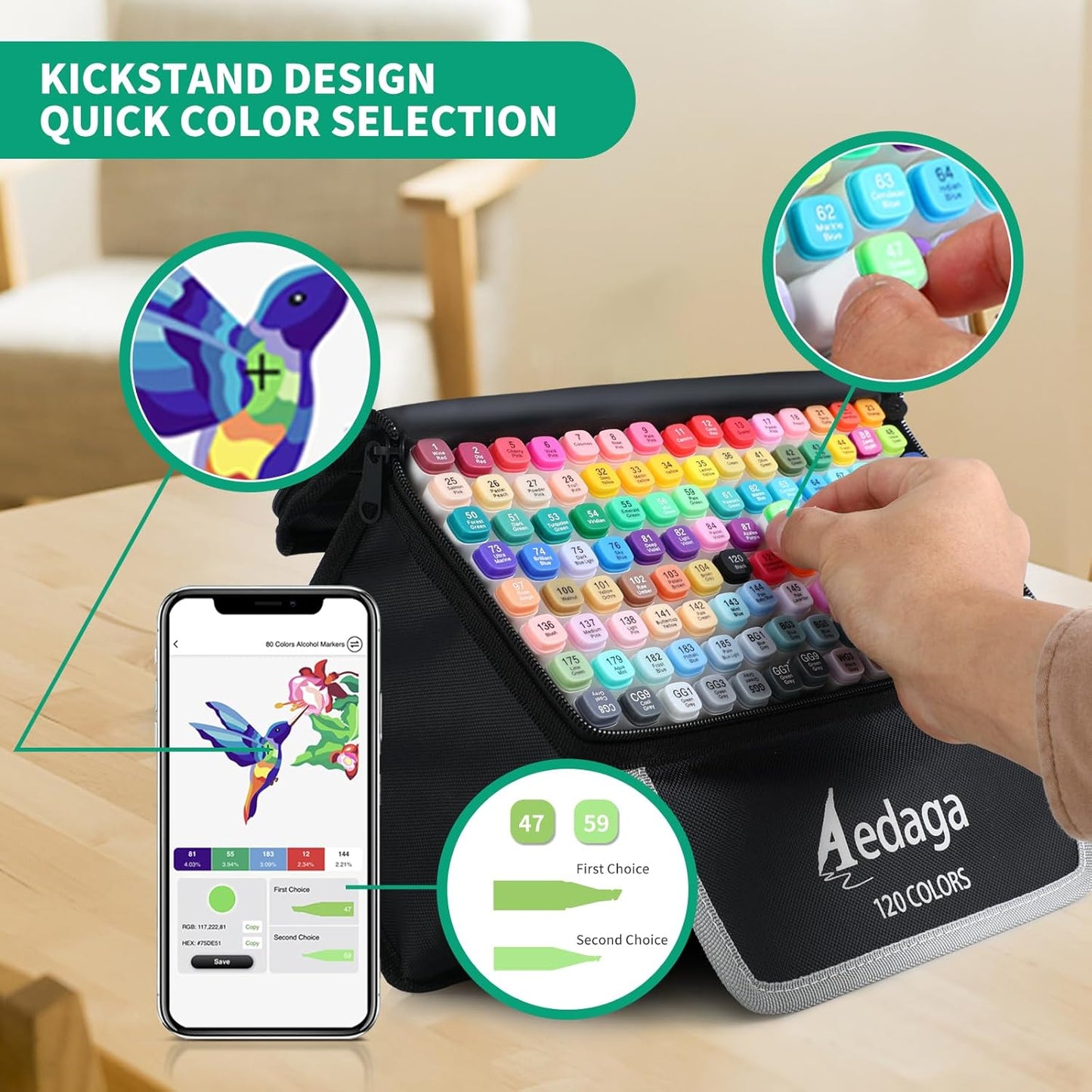120 Colors Alcohol Markers with Free App, Dual Tip Art Marker with Kickstand Case for Artists Adults and Kids. Alcohol Based Markers for Coloring Painting Sketching and Drawing, Great Gift