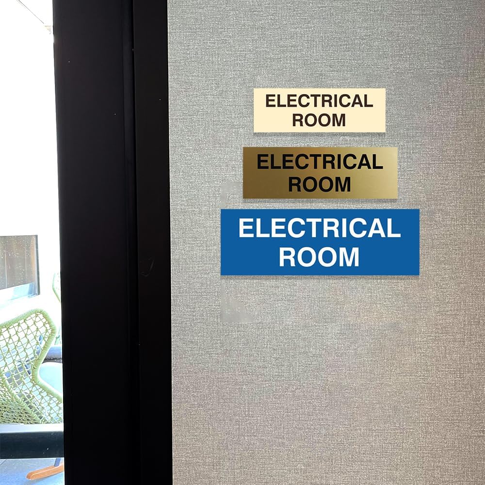 All Quality Basic Electrical Room Door/Wall Sign | Durable Construction | Building Safety - Blue/Gold - Medium (1 Pack)