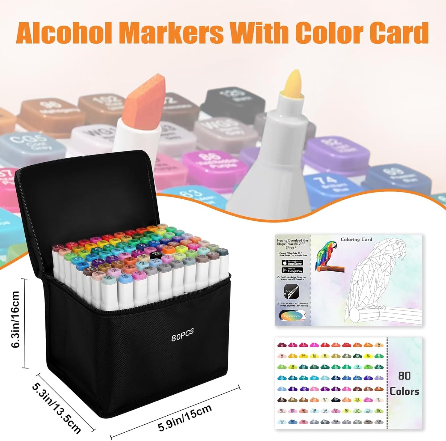 80 Colors Alcohol Markers with Free App, Chisel & Fine Tip Alcohol-Based Marker Set for Adults Kids, Dual Tip Artist Markers for Drawing, Coloring Illustration, Painting and Great Gift Idea