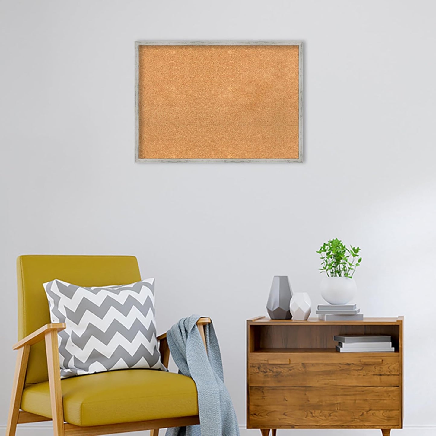 Amanti Art Natural Cork Board for Wall, 21x29 Vision Board with White Frame, Medium Corkboard Office Decor for Home Organization, Cottage Corkboard Pinboard to Display Items for Home Organization in