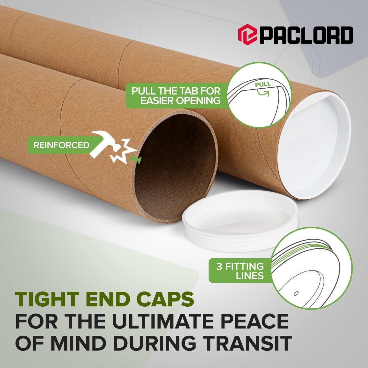 3" x 36" Reinforced Kraft Paper Mailing Tubes, Pack of 2 Tubes with 2 Caps Each – USPS Approved Poster Tube – Made in USA Cardboard Tube for Shipping and Storing Posters, Prints, Artwork, or Documents