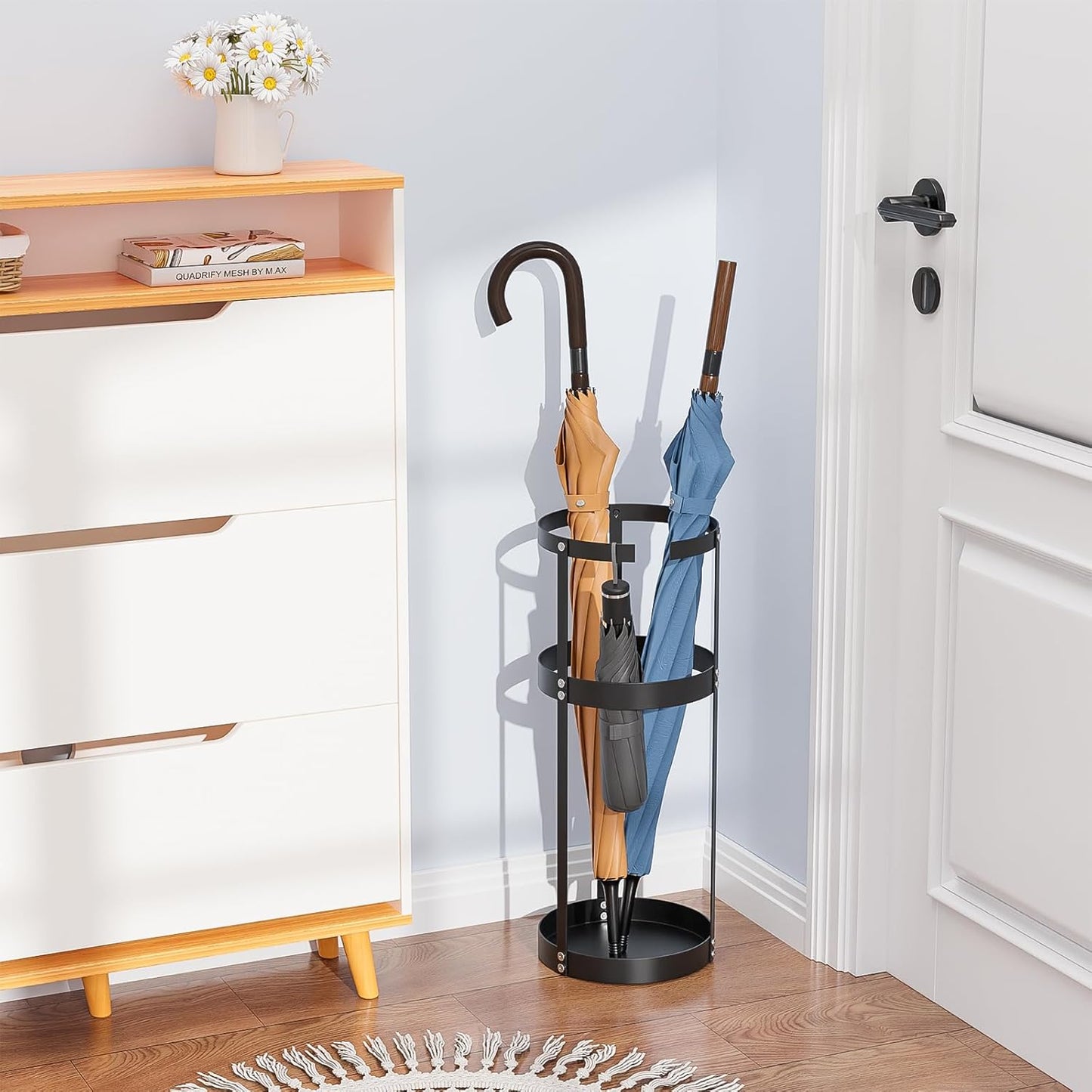 Umbrella Stand, Steel Round Umbrella Holder Rack, for Entryway, Office, Black