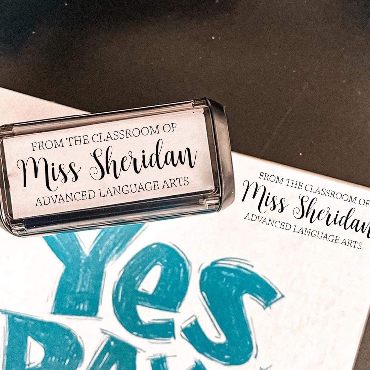 Custom Self-Inking Teacher Stamps | 49 Designs | Fun Phrases | Grading Made Easy | Classroom and Library Book Stamps (From The Classroom of Subject, Xtra Wide)