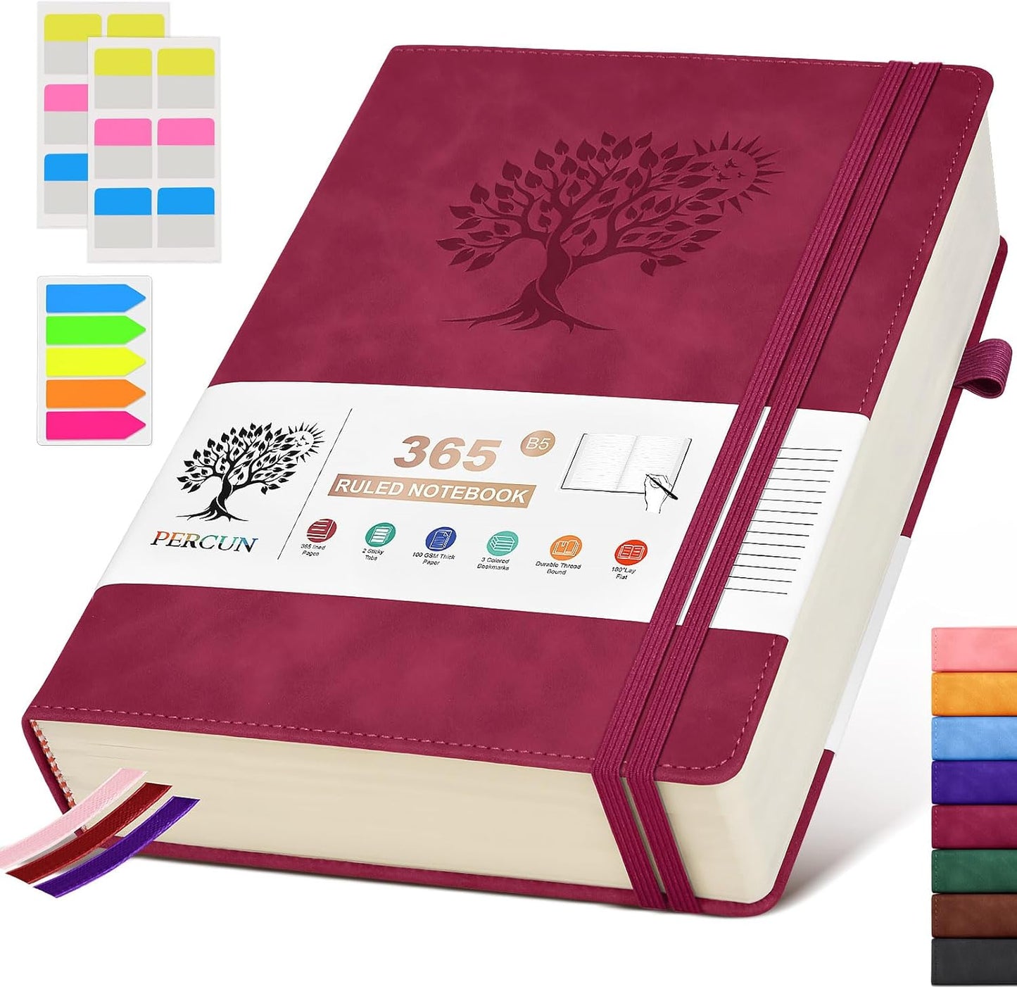 B5 Lined Journal Notebook - 365 Page Large Leather Journals for Writing Women Men，Hardcover Notebook with 100Gsm Thick Pages，Daily Diary for Travel, Work，School，College Ruled (7.6" x 10.3")