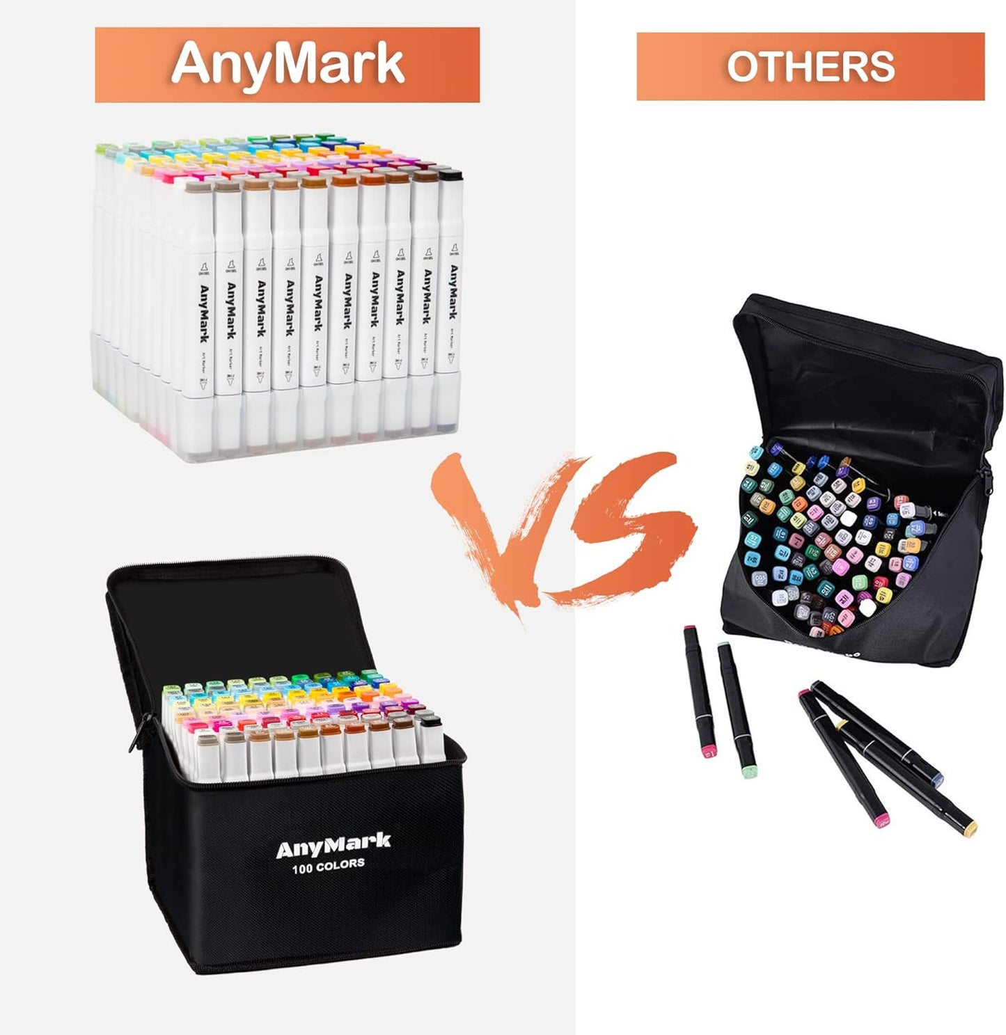 AnyMark Alcohol Markers, 60 Colors Dual Tip Art Coloring Markers Set for Kids Adult Book Drawing Sketching Painting, Chisel & Fine, White Penholder