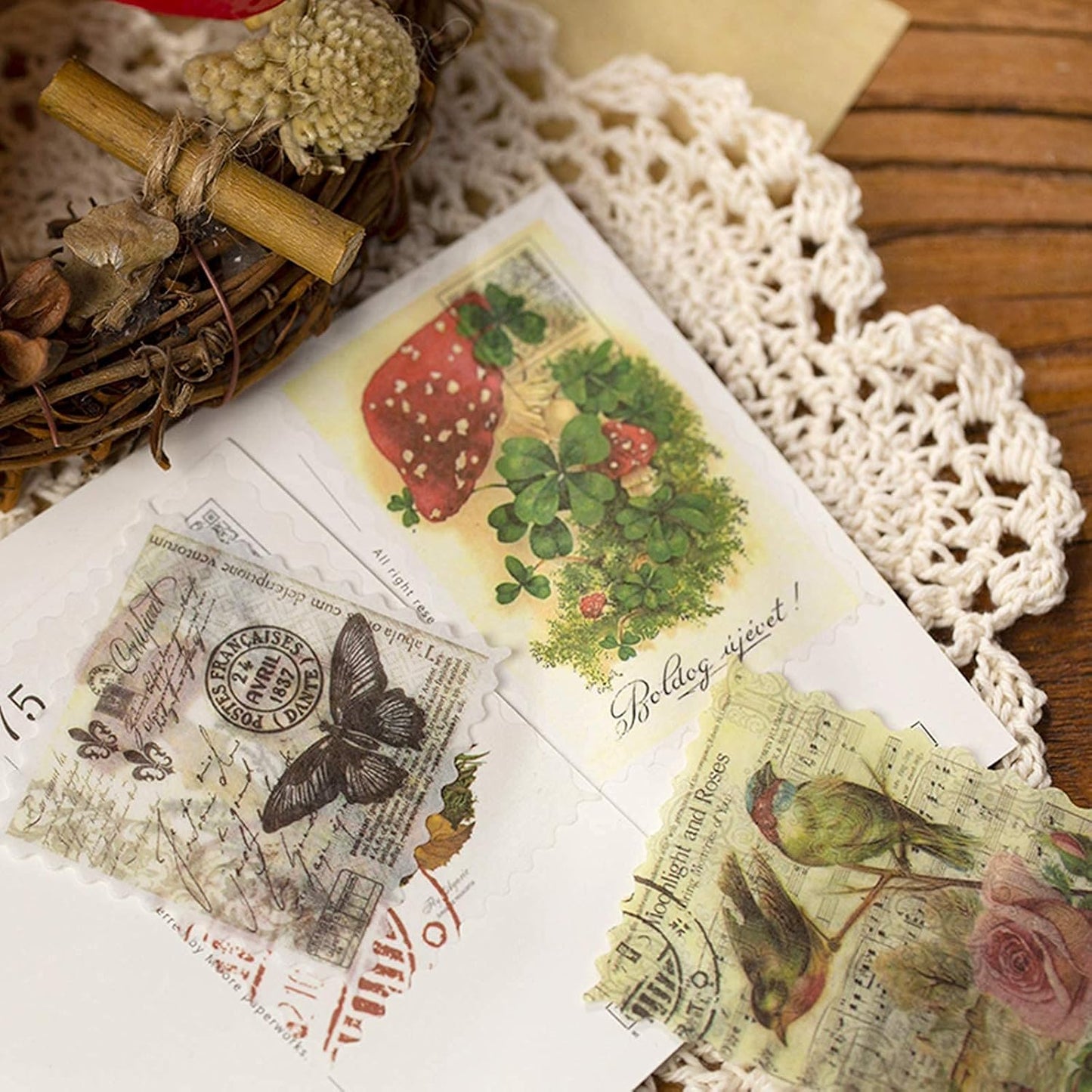 60pcs Vintage Postage Stamp Stickers, Aesthetic Sticker for Scrapbooking, Journaling Supplies, Planners, Kid DIY Art Crafts, Bullet Journal Ephemera