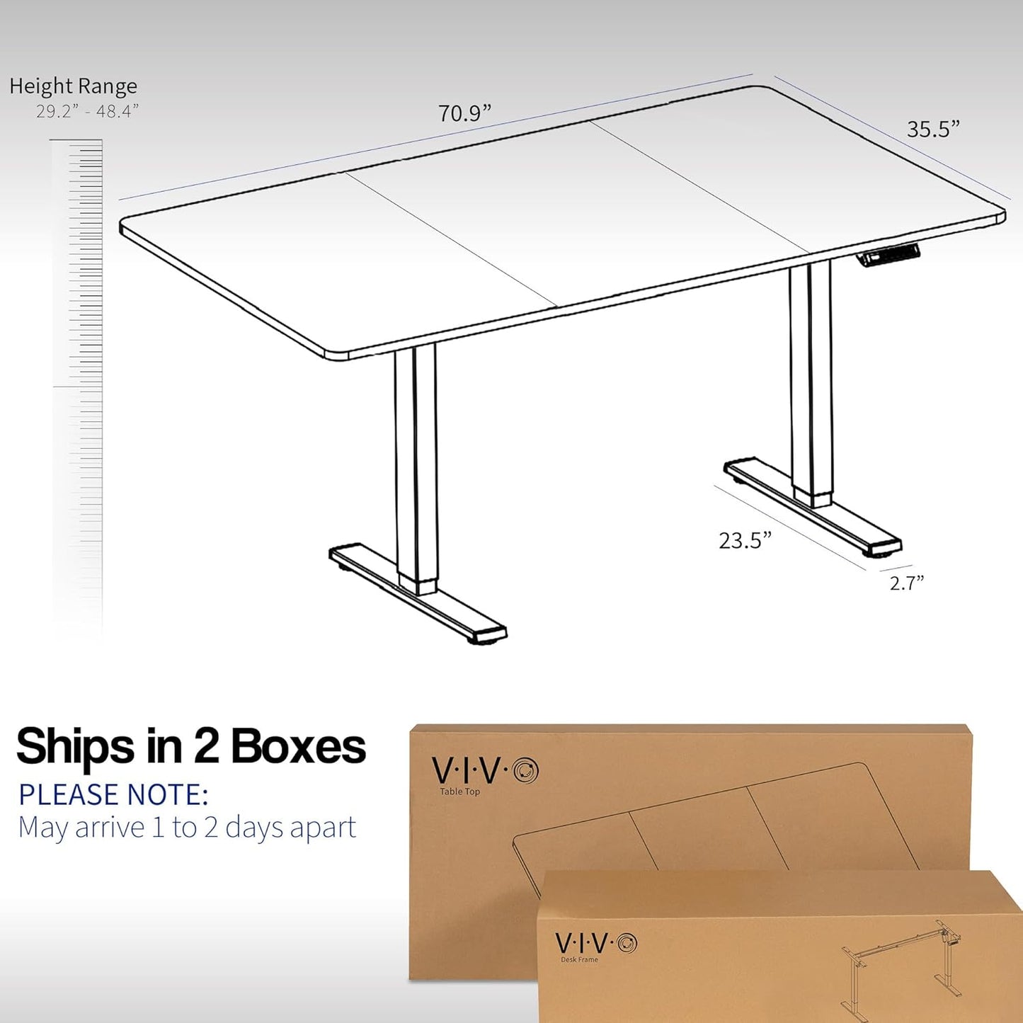 VIVO Electric 71 x 36 in Standing Desk, Memory Height Adjustment, 1B Series, Reclaimed Wood Top Gray Frame, DESK-KIT-1G7P-36