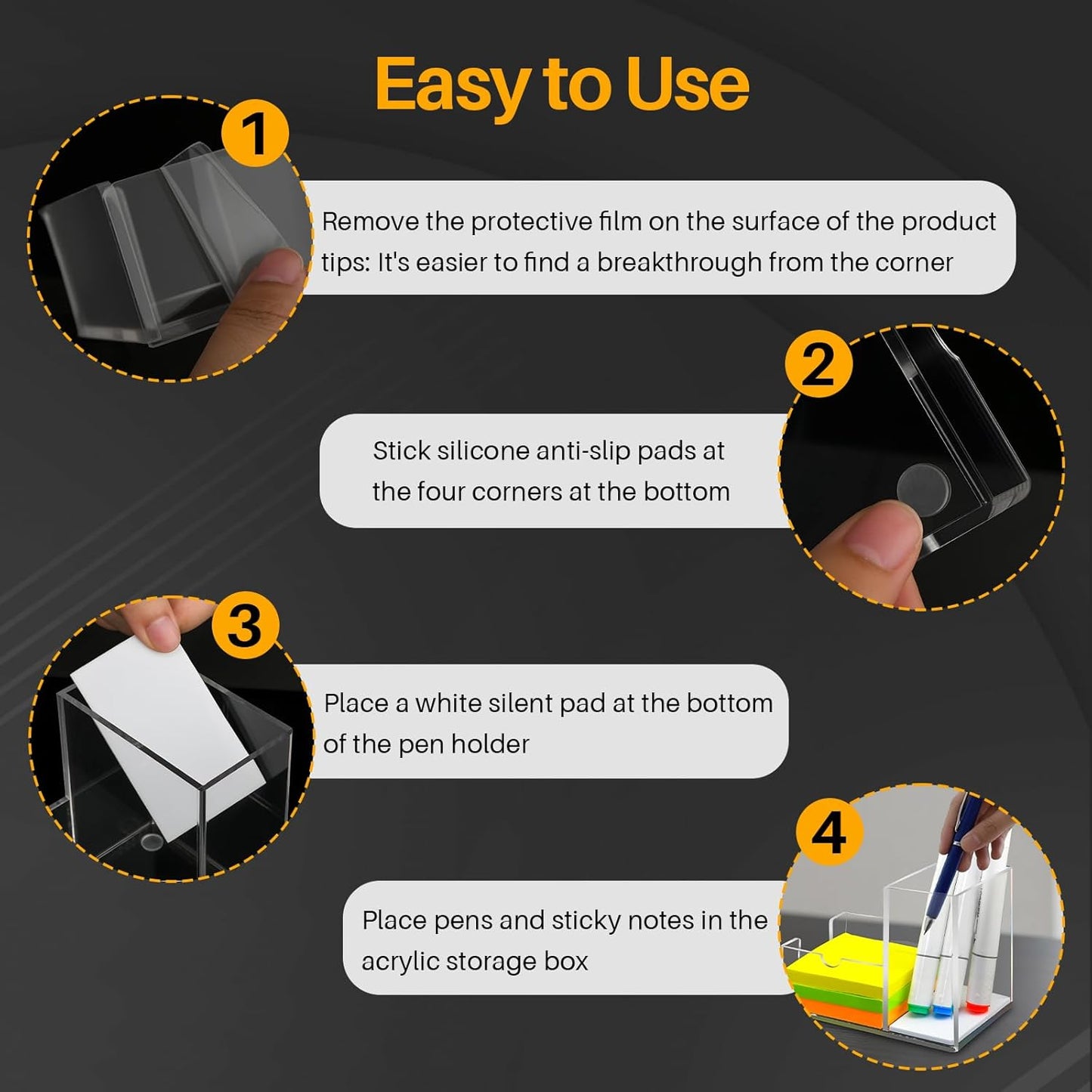 Sticky Note Holder, Crystal Clear Acrylic Pen and Sticky Note Dispenser for 3x3 Inches Note Pads, 3-in-1 Simple Phone Stand for Office Home School Dorm Room Desk Organizer(No Pads)