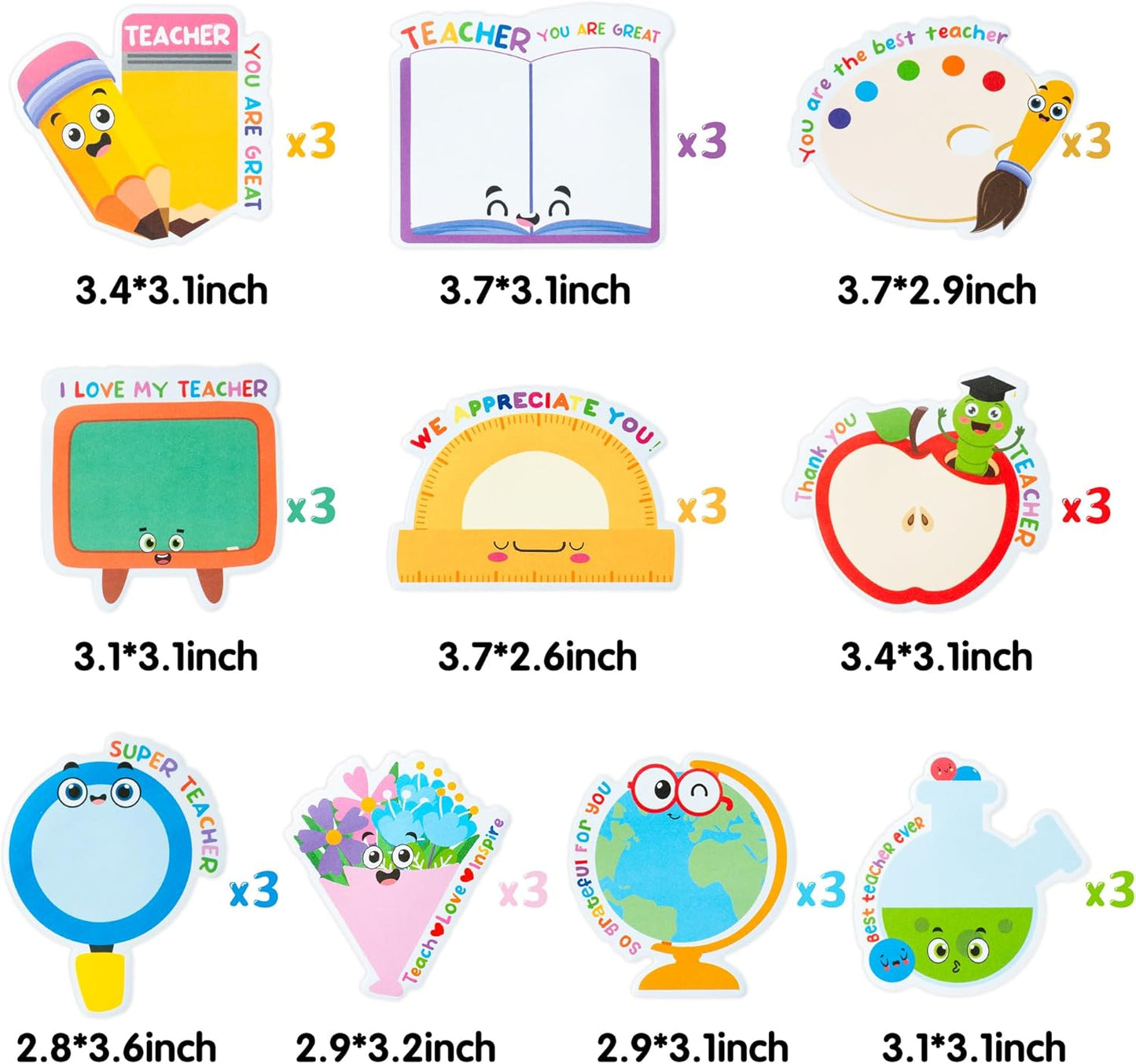 Xqumoi 30 Pack Teacher Sticky Notes - Notepads Book Pencil Ruler Shaped Set Self-Sticky Writing Memo Pads Page Marker for Appreciation Gift Back to School Office Supplies