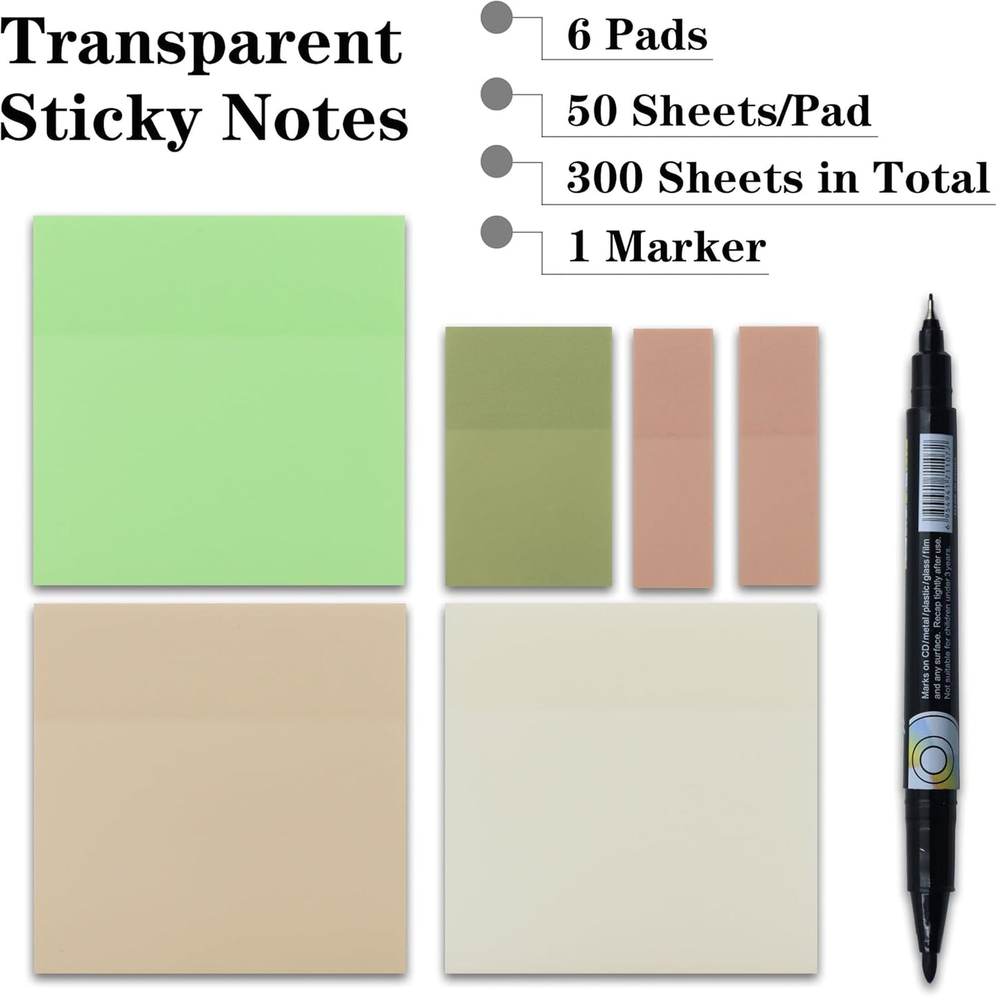 Translucent Sticky Notes, 3"x3" Cute Clear Transparent Page Flags Book Markers Stickers, Planner Accessories Sticky Notes, Bible Journaling Study Office School Supplies