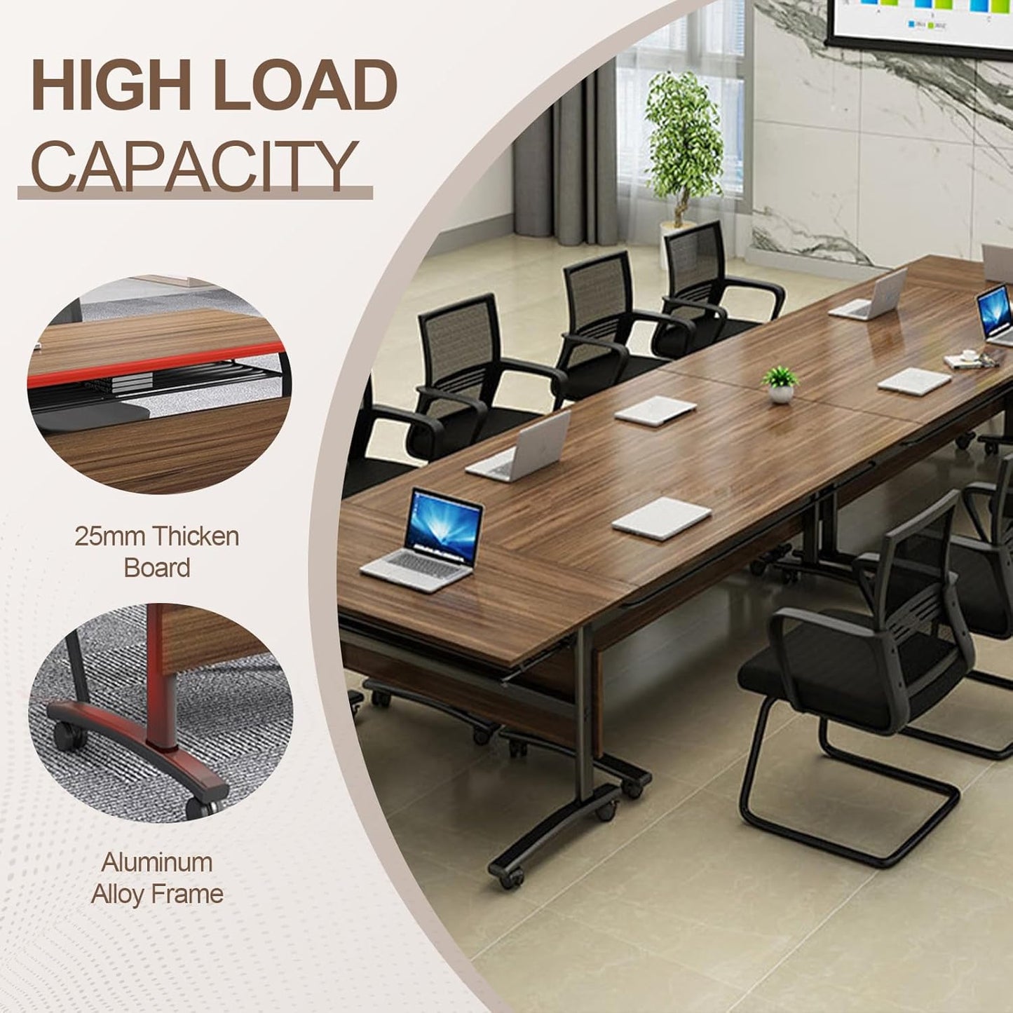 Folding Conference Room Table, Modern Conference Tables with Wheels, Large Rectangular Mobile Training Tables for Office Classroom, Foldable Modular Boardroom Seminar Table Walnut (6pack L47.2in)