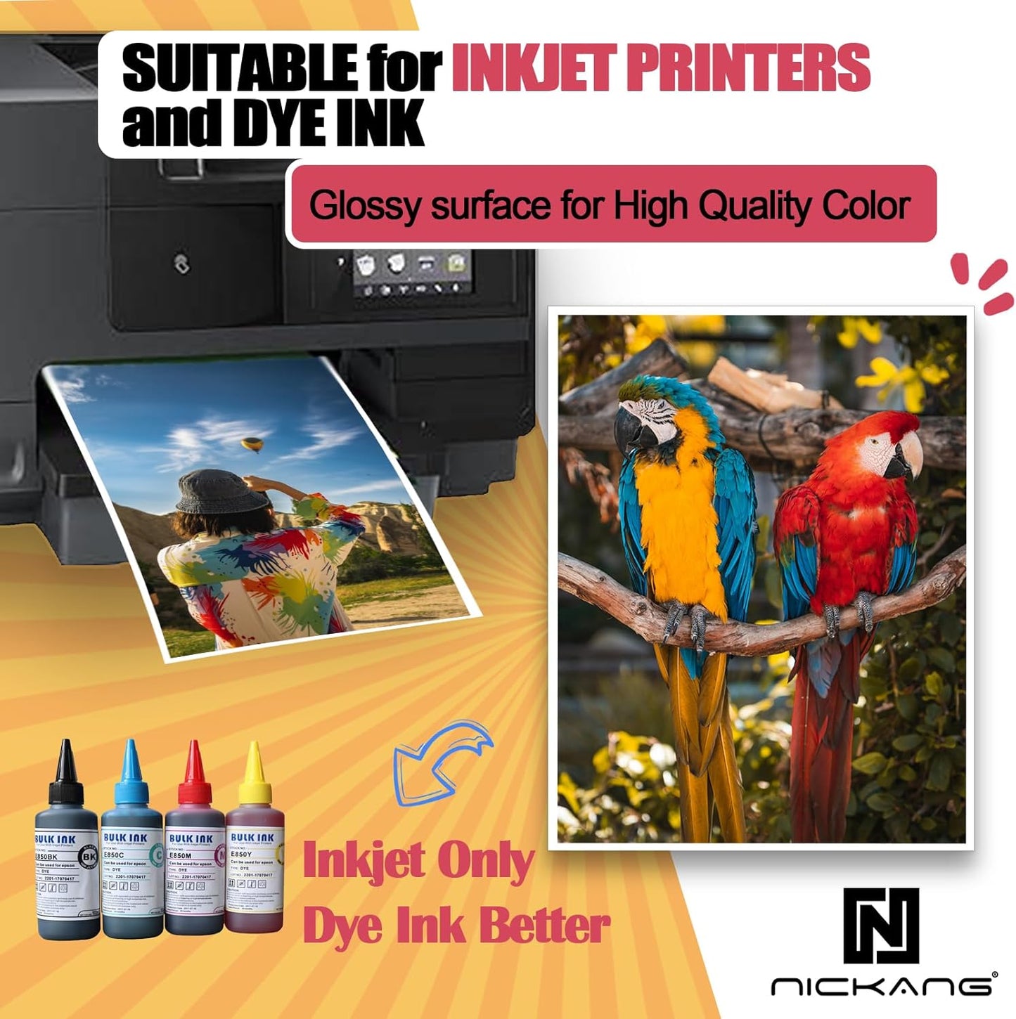 Photo Paper, Glossy Photo Paper 8.5x11, 53 LB/200 gsm, Letter Size, 100 Sheets Bulk, Photo Printer Paper, Picture Paper for Inkjet Printer