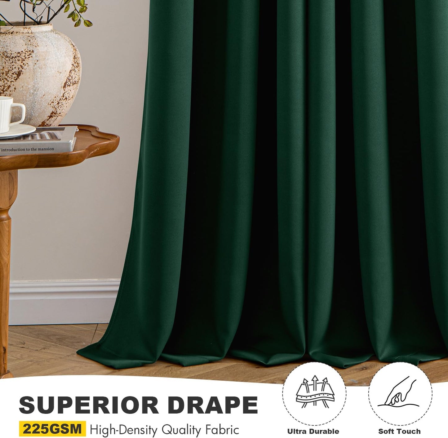 MIULEE Hunter Green Blackout Curtains - Thermal Insulated Bedroom Curtains Room Darkening Drapes for Living Room Kitchen Grommet Top Light Blocking Window Treatment, 40 x 54 Inches Long, 2 Panels