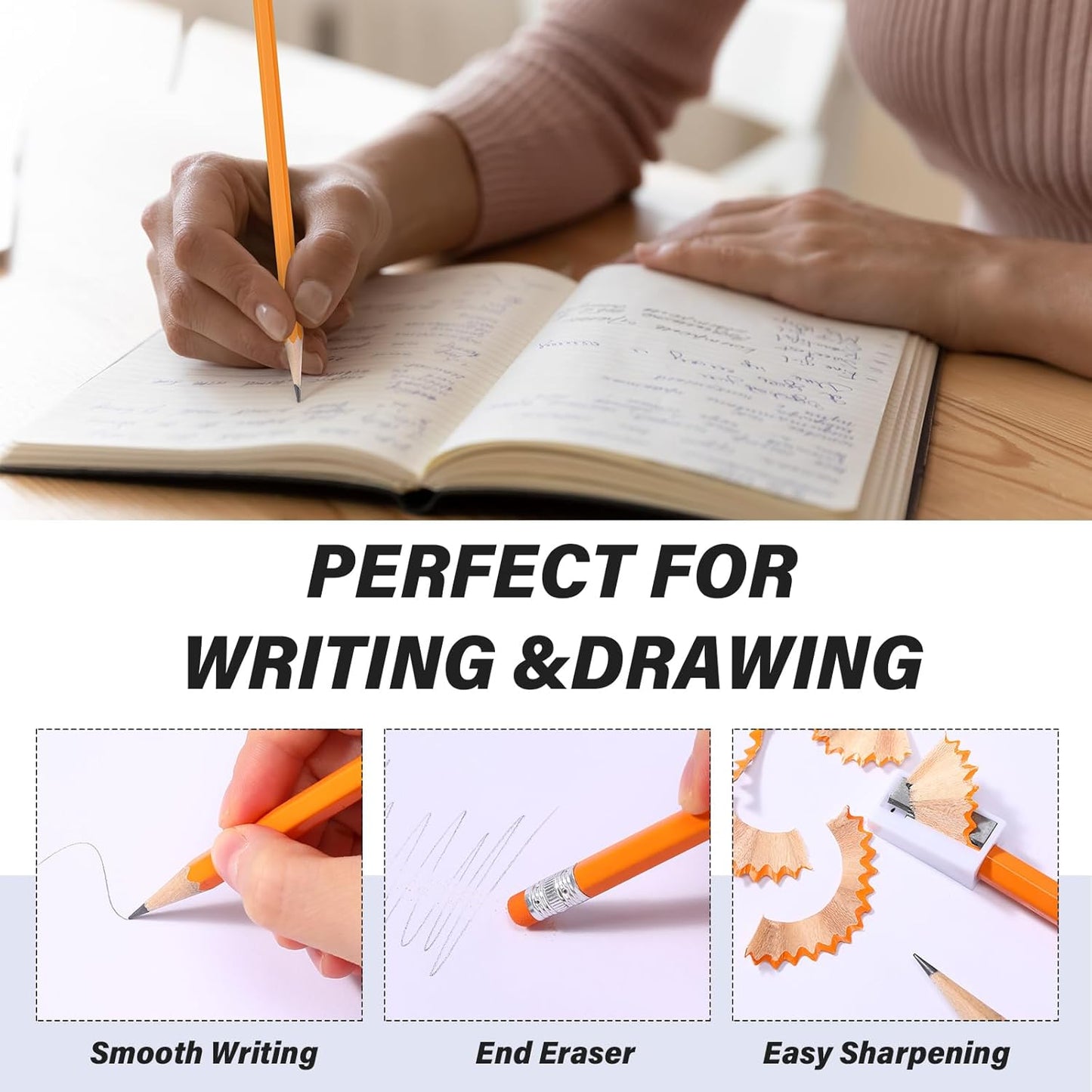 TecUnite 60 Pcs HB Pencils #2 Unsharpened Wood Cased Pencils with Eraser Hexagonal Pencil Cute Graphite No 2 Pen for Adults Gifts Exam School Office Sketching Learning(Purple Orange, Silver)