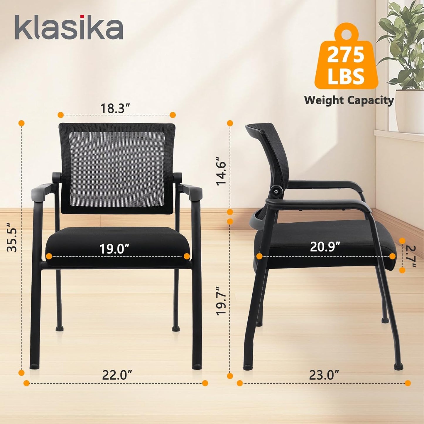 Desk Chair No Wheels with Adjustable Mesh Backrest, Arm Chair with Ergonomic Lumbar Support and Thickened Seats Cushion, Waiting Room Chairs for Office School Church Guest Reception
