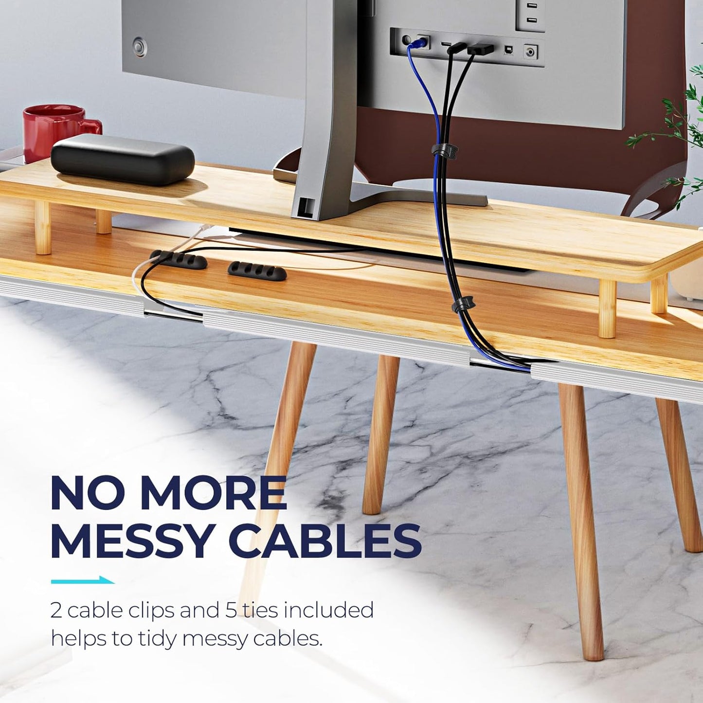 Delamu 2 Pack Safe 15.7in Tidy Cable Management Solution, Protect Kids Pets with Home Office Cable Management Under Desk,Cable Organizer, Cable Management Kit,Cord Organizer for Desk, White
