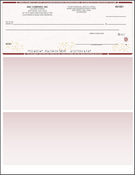 Burgundy High Security Checks on Top Compatible w/QB accounting software - Custom Computer Checks on Top (500)